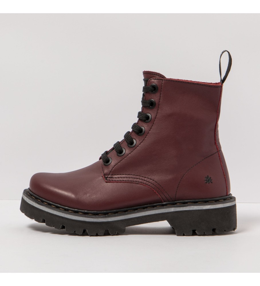 Art Unisex. 111661267003_008 Burgunderfarbene Lederstiefeletten (41), Wohnung, 1 bis 3 cm, Schnürsenkel, Lässig, Bordeaux