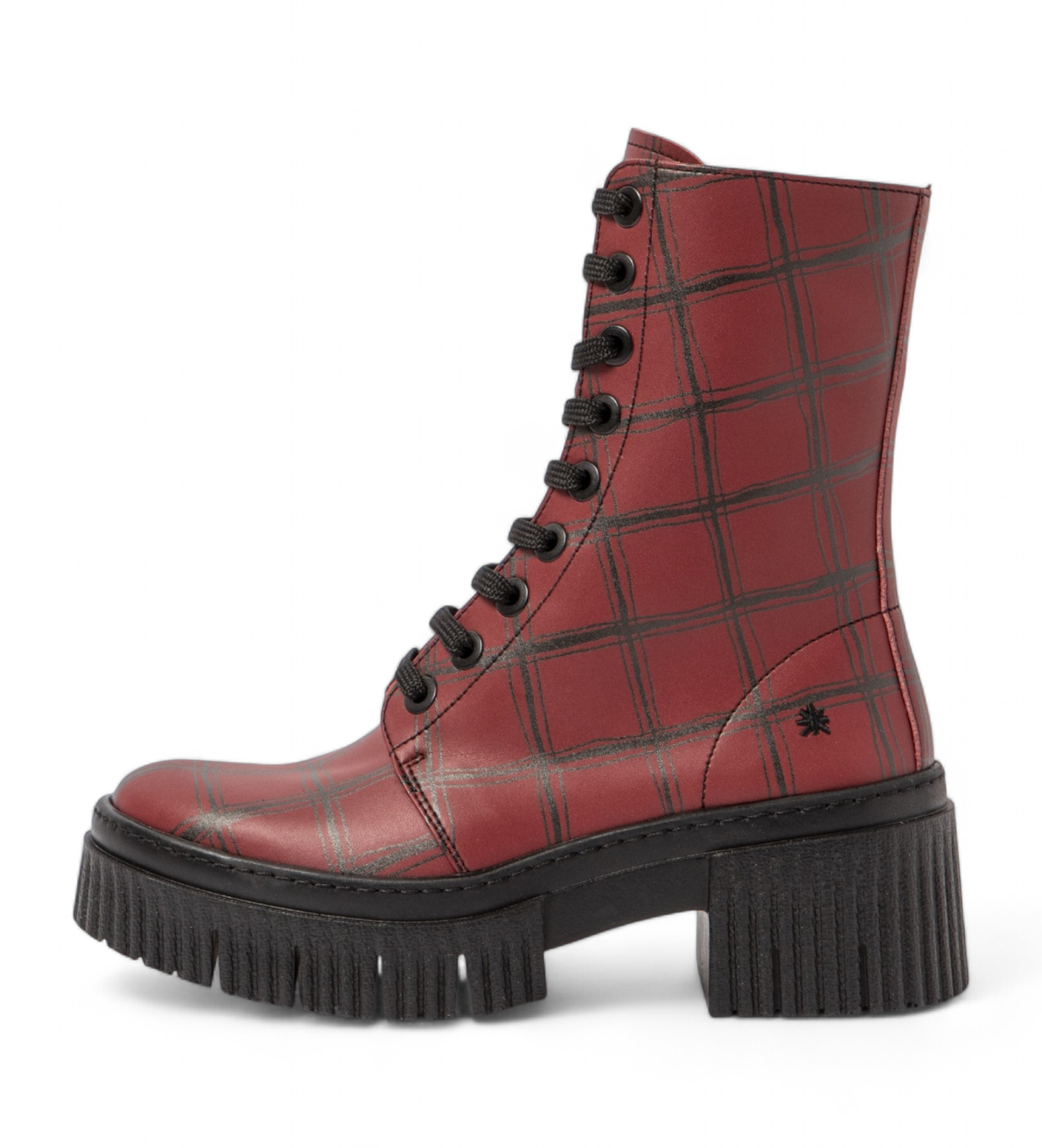 Art für Damen. 11375F1X2003_ESP Lederstiefeletten 1375F rot (36), Wohnung, 3 bis 5 cm, Schnürsenkel, Reißverschluss, Lässig