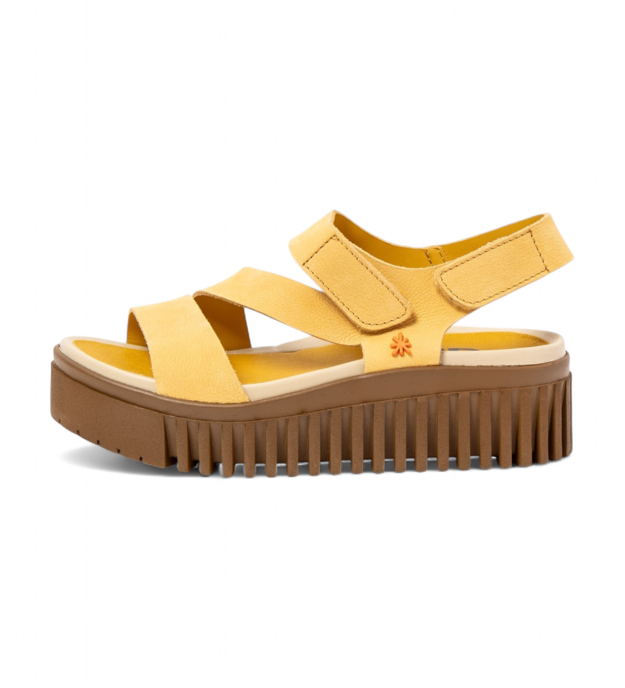 Artvoor vrouwen. 1157331GB003_0MU Leren sandalen 1573 Brighton Geel (37), Leer, 3 tot 5 cm, Klittenband, Casual