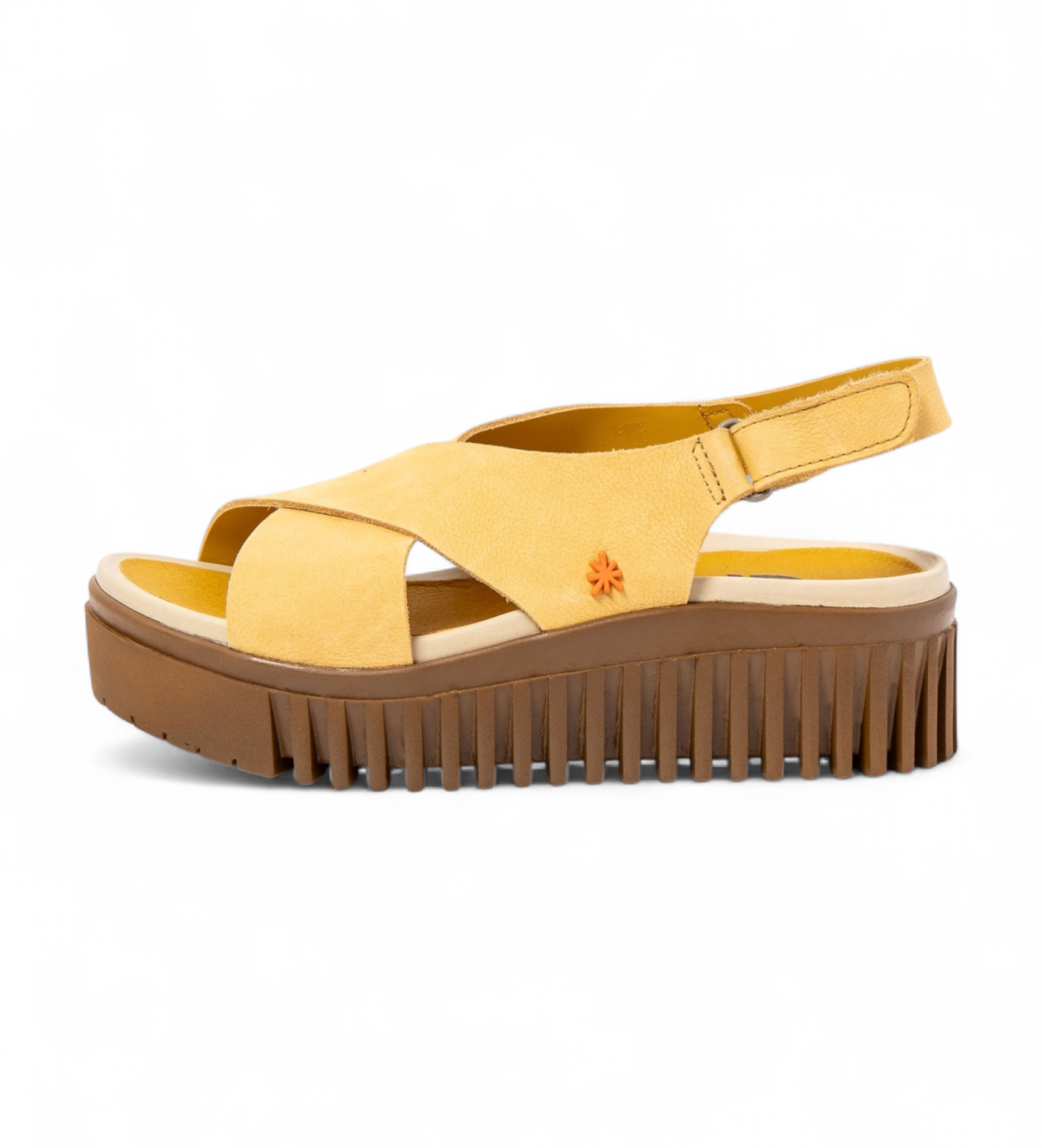 Artvoor vrouwen. 1157431GB003_0MU Leren sandalen 1574 Brighton geel (41), Leer, 3 tot 5 cm, Klittenband, Casual