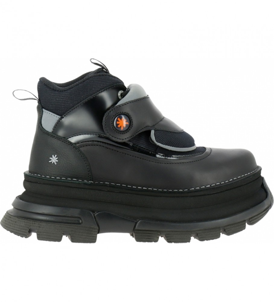 Art für Damen. 116431010003_001 Core 2 1643 schwarze Lederstiefeletten -Plattformhöhe: 6,5 cm (36), 5 bis 8 cm, Schnürsenkel, Klettverschlus