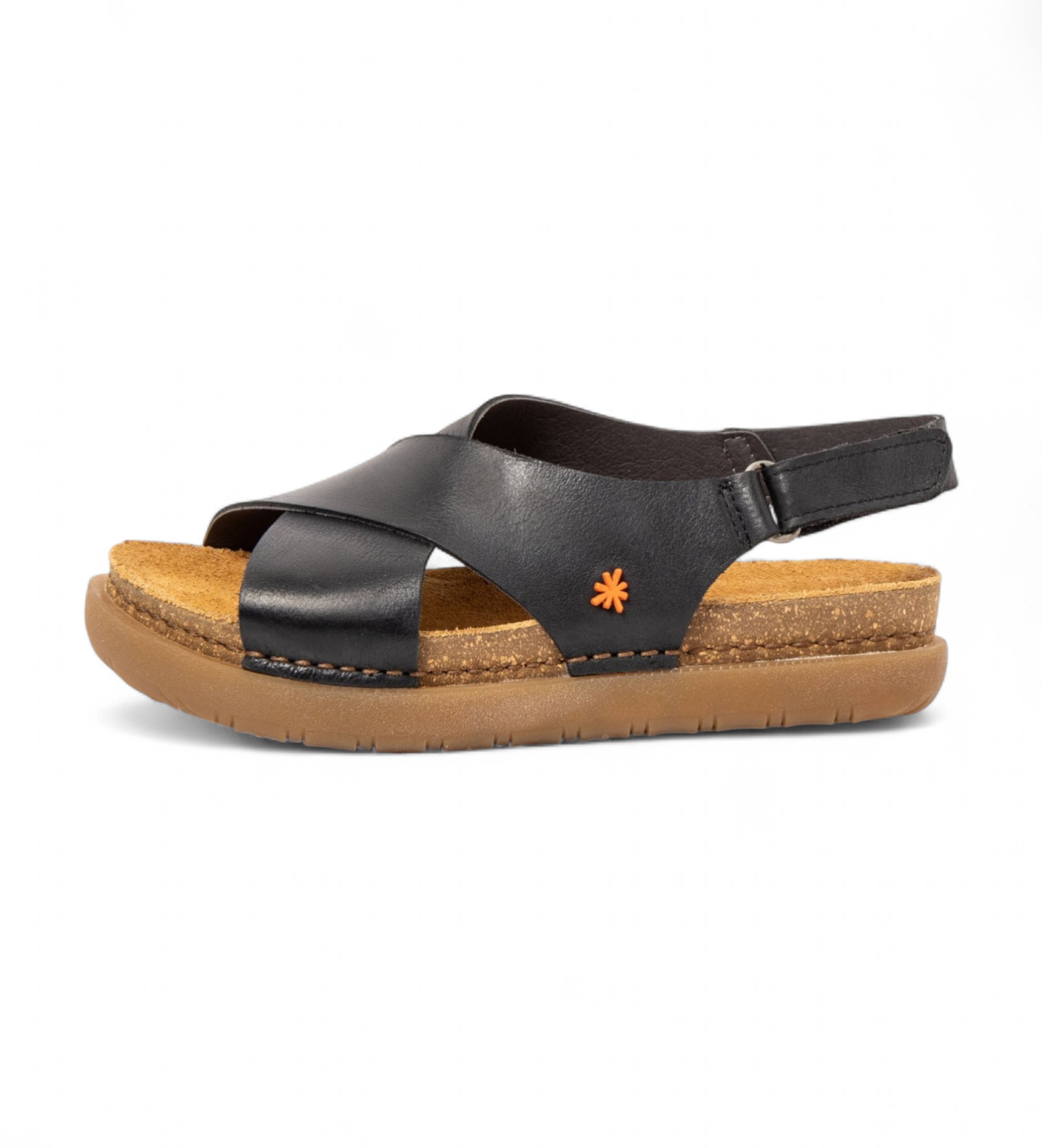 Artvoor vrouwen. 11710S201003_001 Leren sandalen 1710S Rhodes zwart (38), Leer, Plat, 1 tot 3 cm, Klittenband, Casual