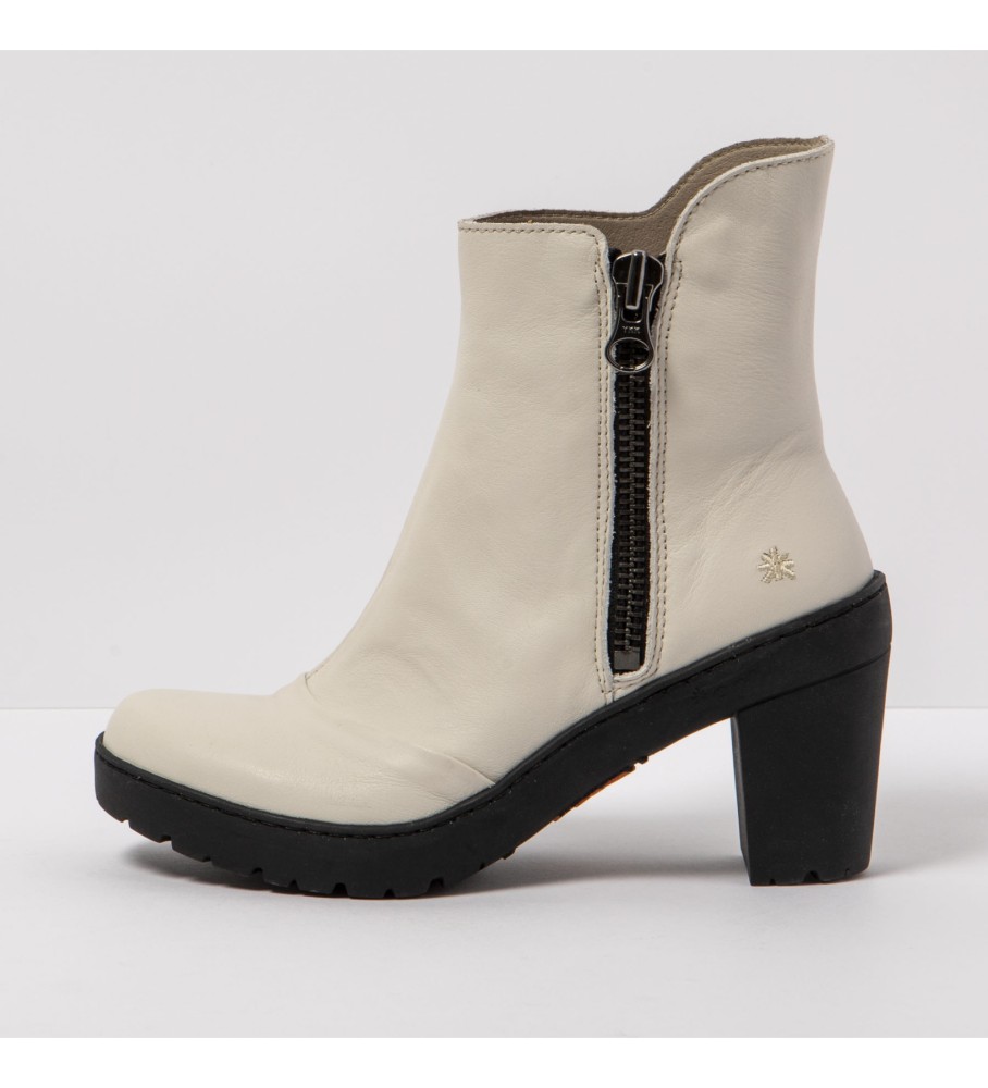 Art für Damen. 1175911ZZ003_020 Eisweiße Lederstiefeletten -Absatzhöhe: 7,5cm (41), Beige, Reißverschluss, Lässig