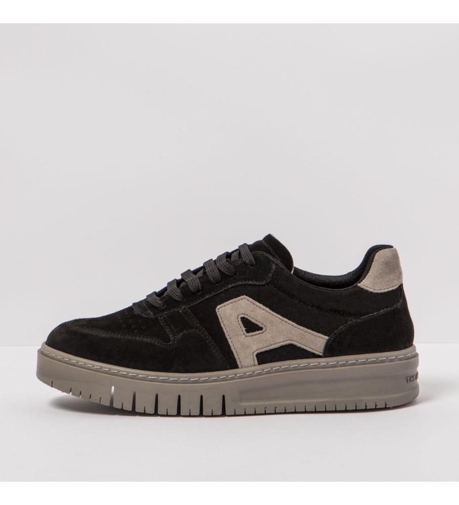 Art Unisex. 11777S1IB003_001 Lederturnschuhe 1777S Seidenwildleder Schwarz-Taupe (37), Stoff, Wohnung, 1 bis 3 cm, Lässig