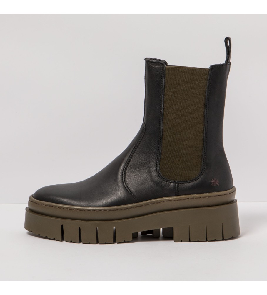 Art für Damen. 1195411UK003_001 Lederstiefeletten 1954 Amberes schwarz (36), Wohnung, 1 bis 3 cm, Keine, Lässig