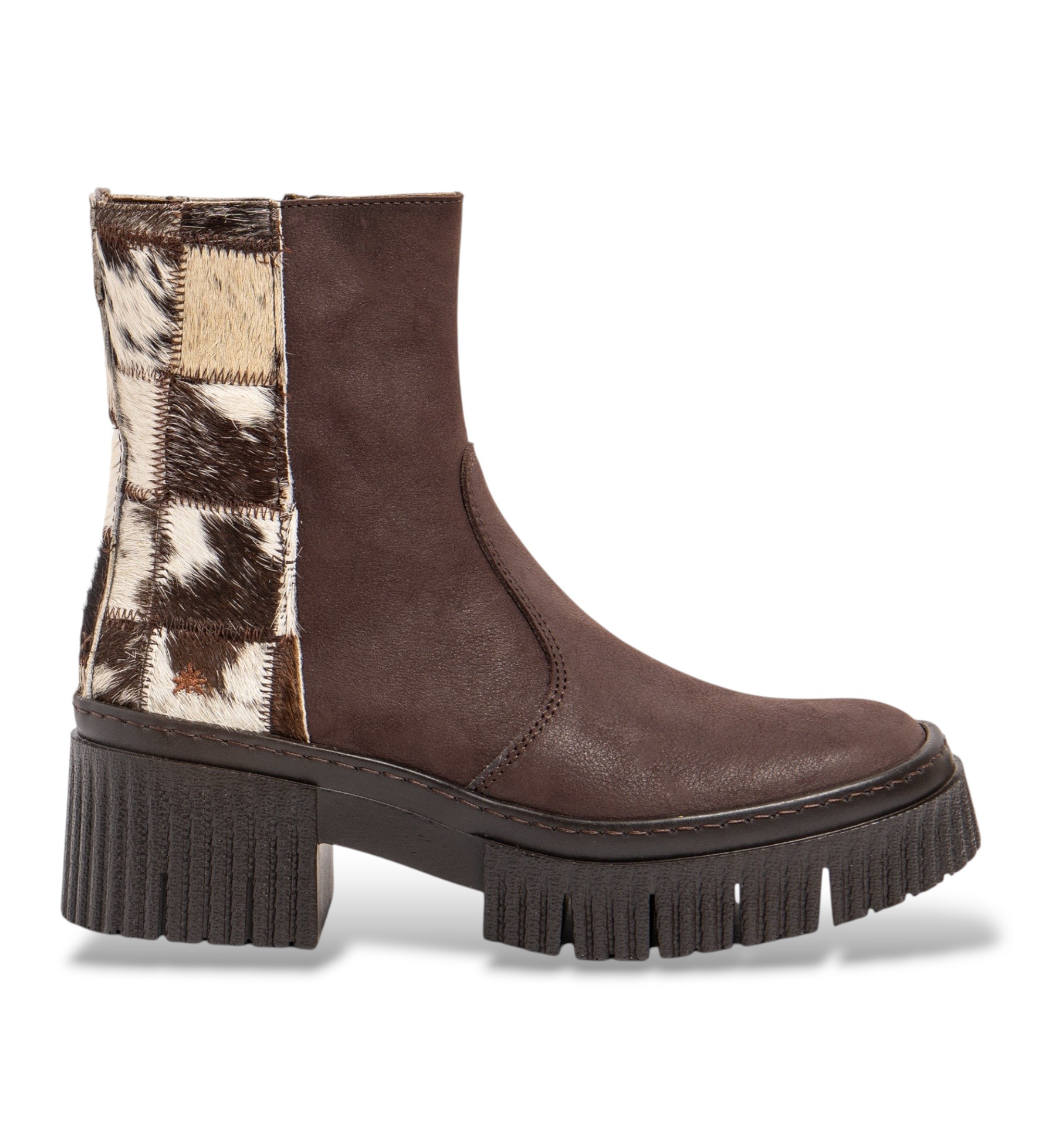 Art für Damen. 11374S27R003_012 Stiefeletten aus Leder 1374S Patchwork braun (38), 3 bis 5 cm, Reißverschluss, Lässig