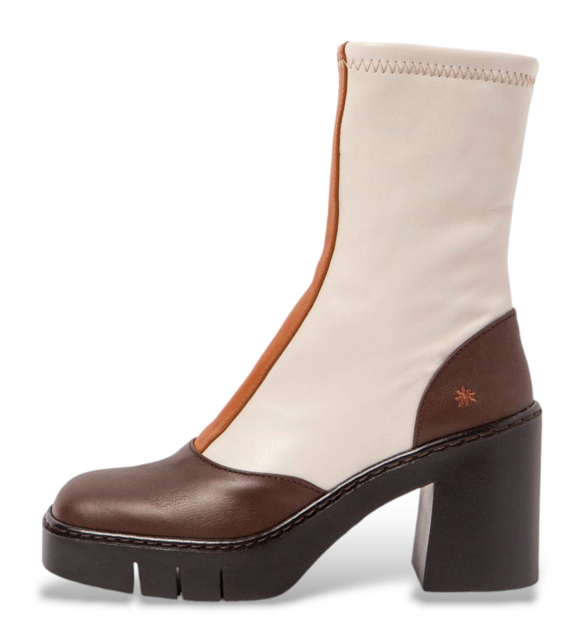 Art für Damen. 1197311X8003_0MU Lederstiefeletten 1973 weiß (36), Beige, 8 bis 10 cm, Reißverschluss, Lässig