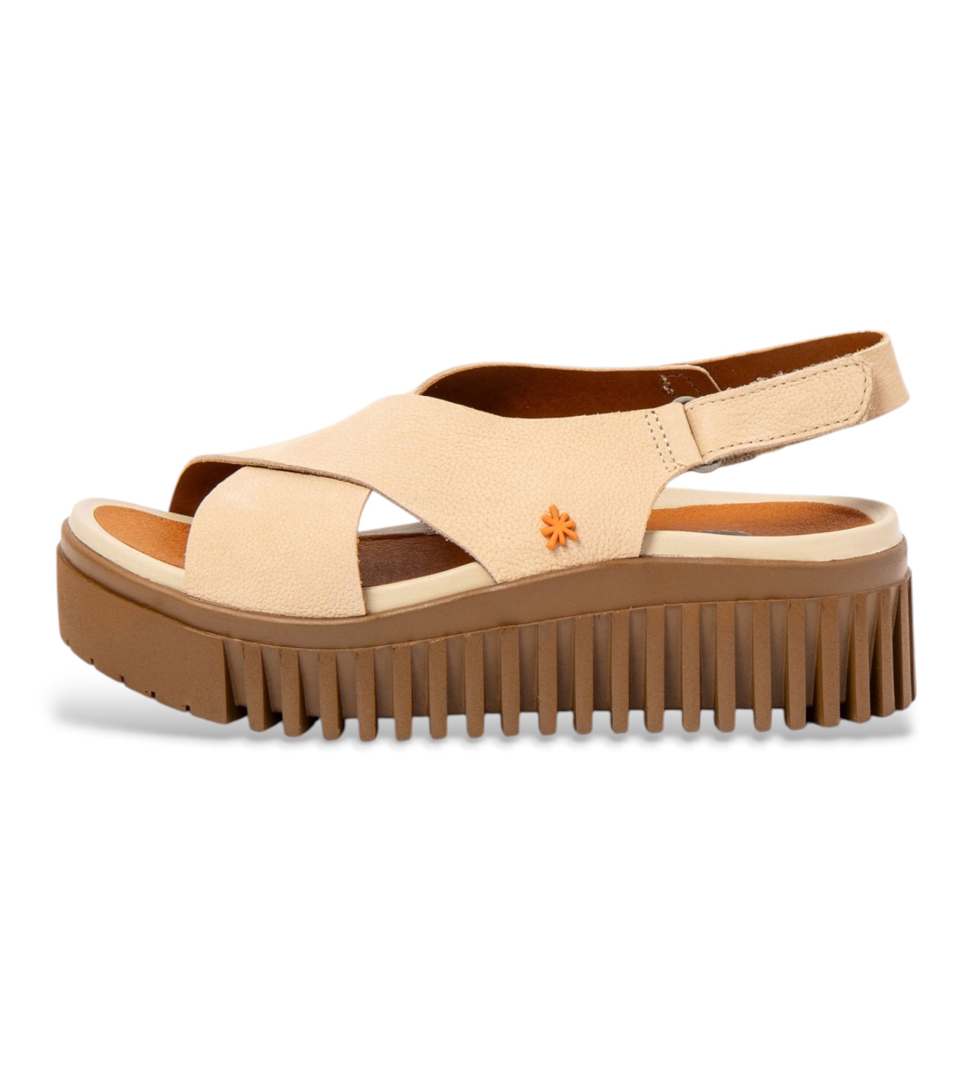 Artvoor vrouwen. 1157431GA003_0MU Leren sandalen 1574 Brighton beige (37), Leer, 3 tot 5 cm, Klittenband, Casual