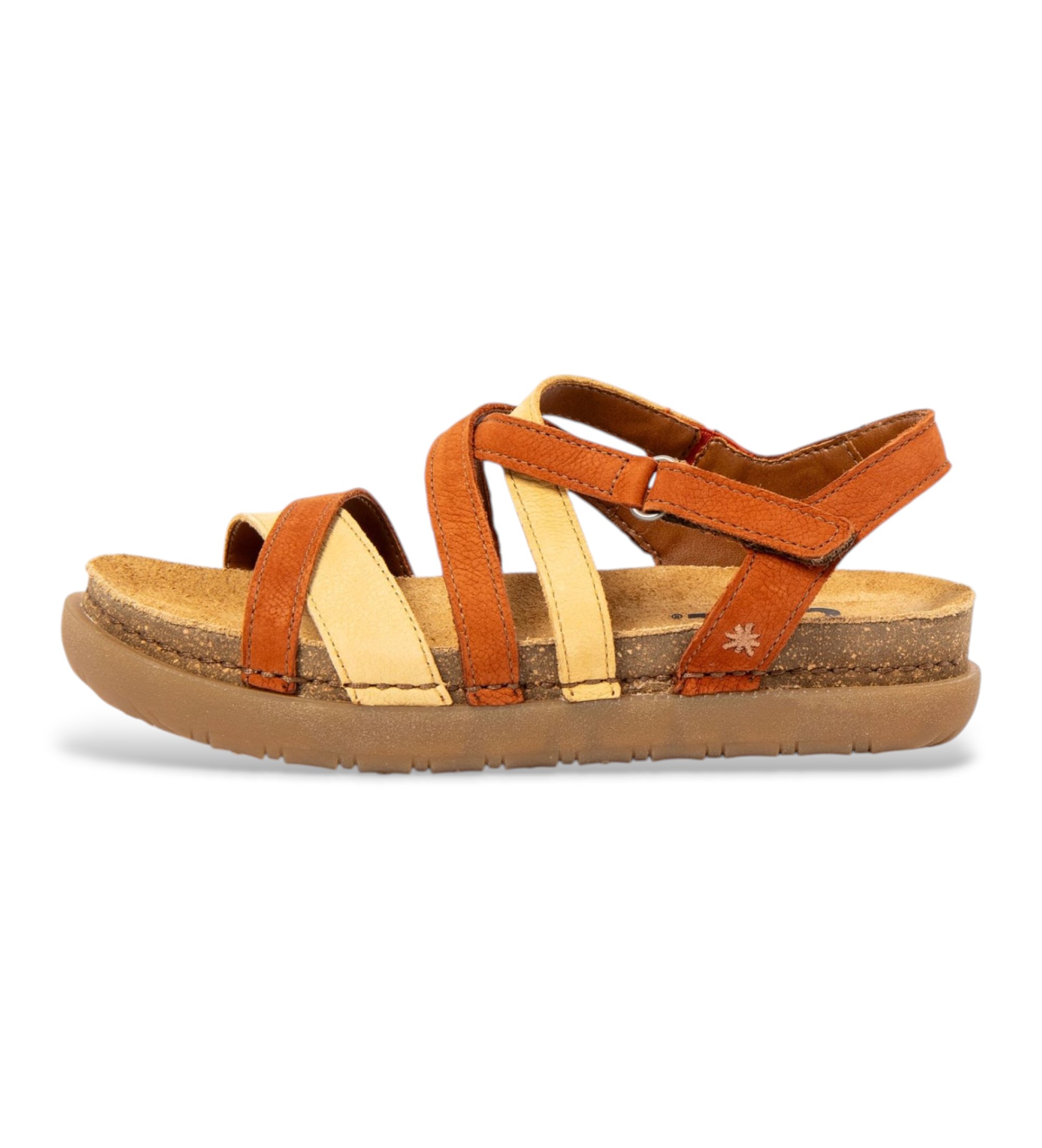 Artvoor vrouwen. 1171413GY003_0MU Leren sandalen 1714 Rhodos oranje, geel (41), Leer, Plat, Klittenband, Casual