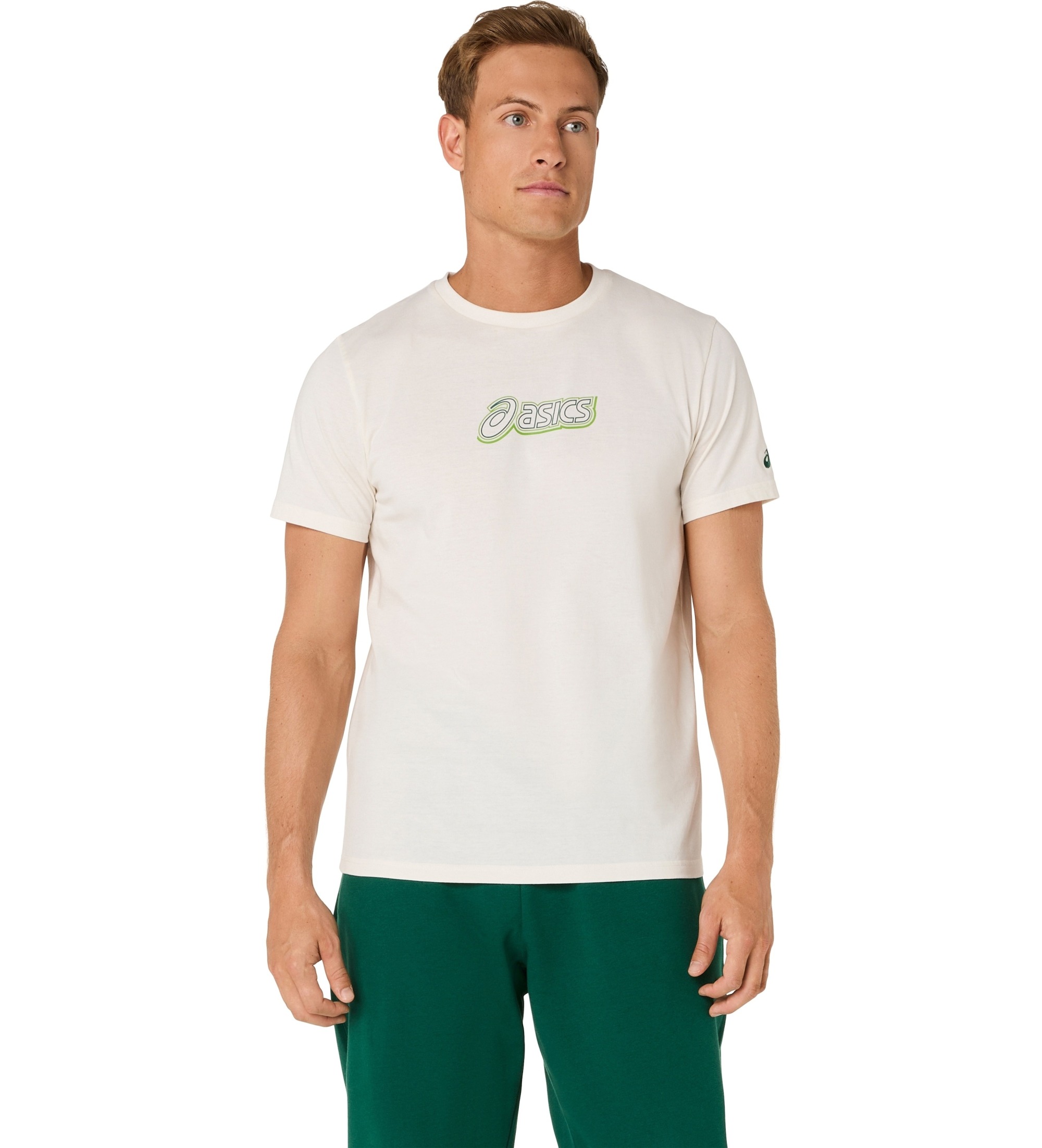 Asics für Herren. 2031F334 T-Shirt Logo Graphic weiß (M), Beige, Lässig, Baumwolle, Kurzarm