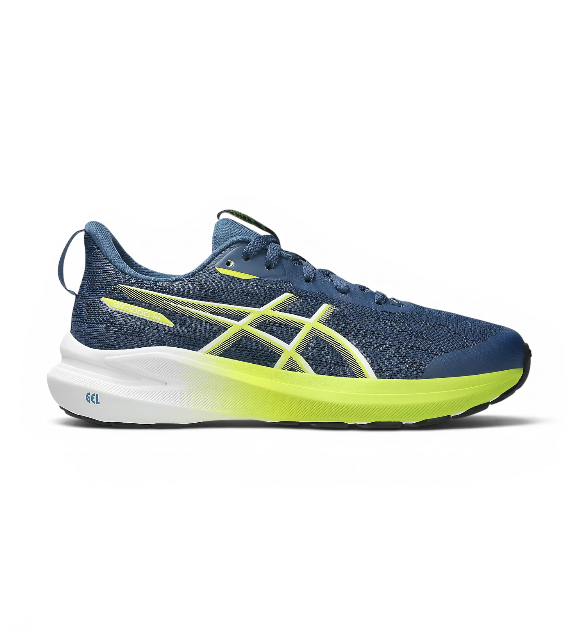 Asics für Frauen/Mädchen. 1014A382 Sneaker GT-1000 14 GS marineblau, gelb (5.5USA=38), Wohnung, Schnürsenkel, Lässig, Sportlich, Multisport,