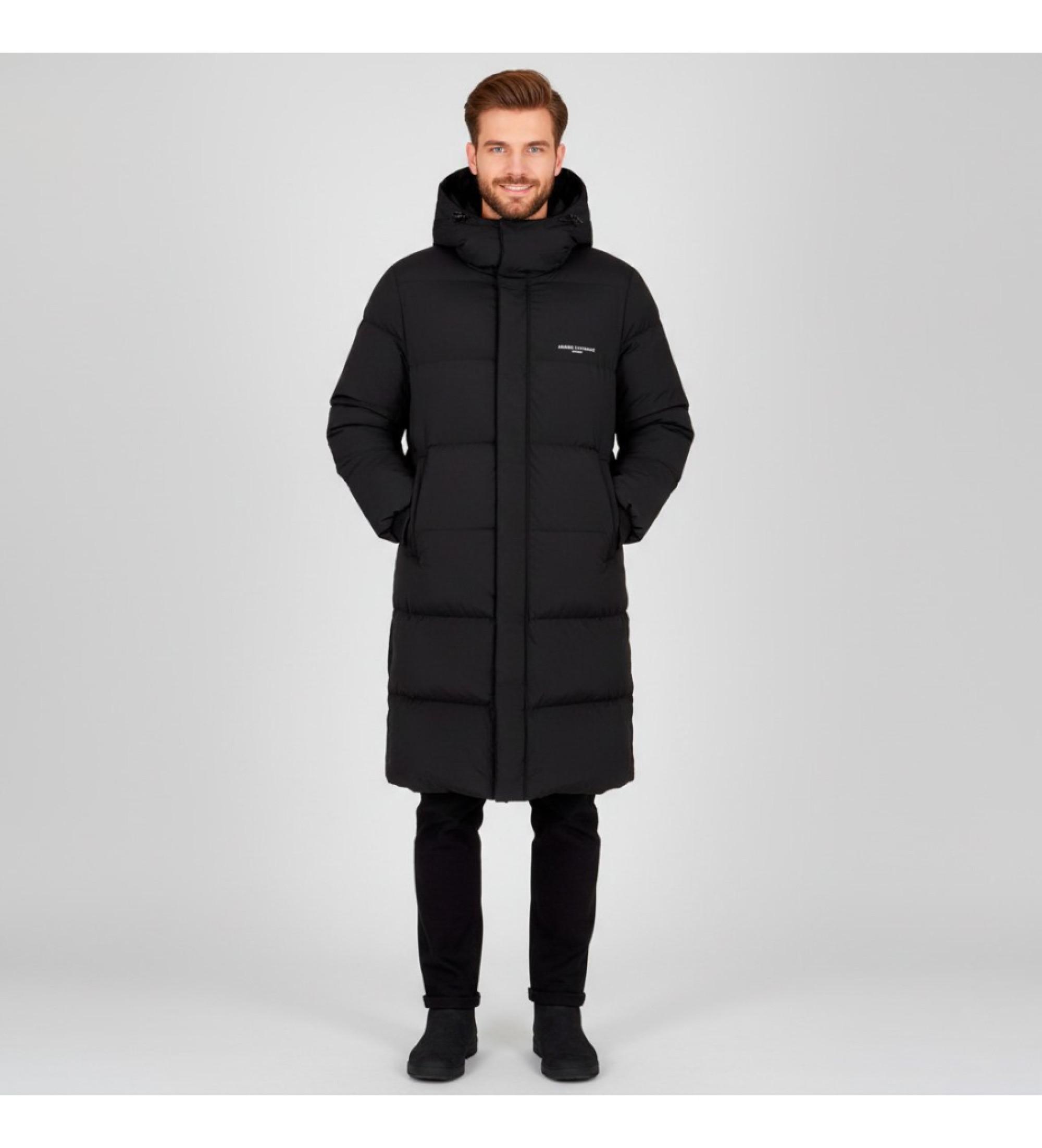 A|X Armani Exchange für Herren. XM001846AF16340UC001 Langer schwarzer Daunenmantel (M), Lässig, Polyamid