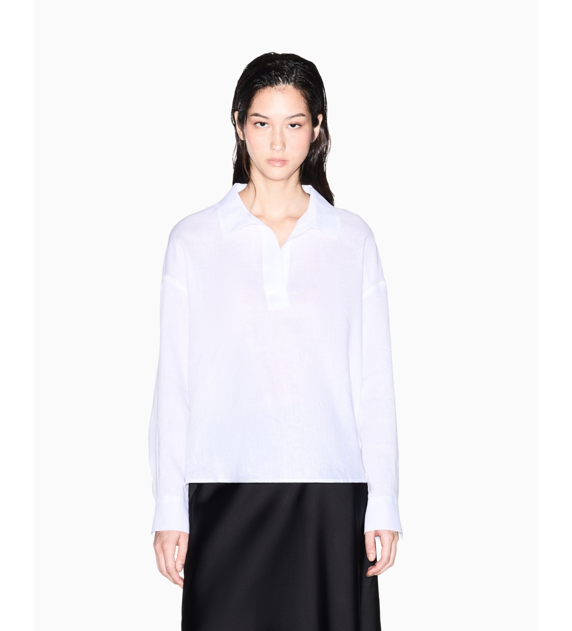 A|X Armani Exchange für Damen. XW001756AF21532U0002 Bluse Entspannt weiß (S), Lässig, Leinen, Langarm