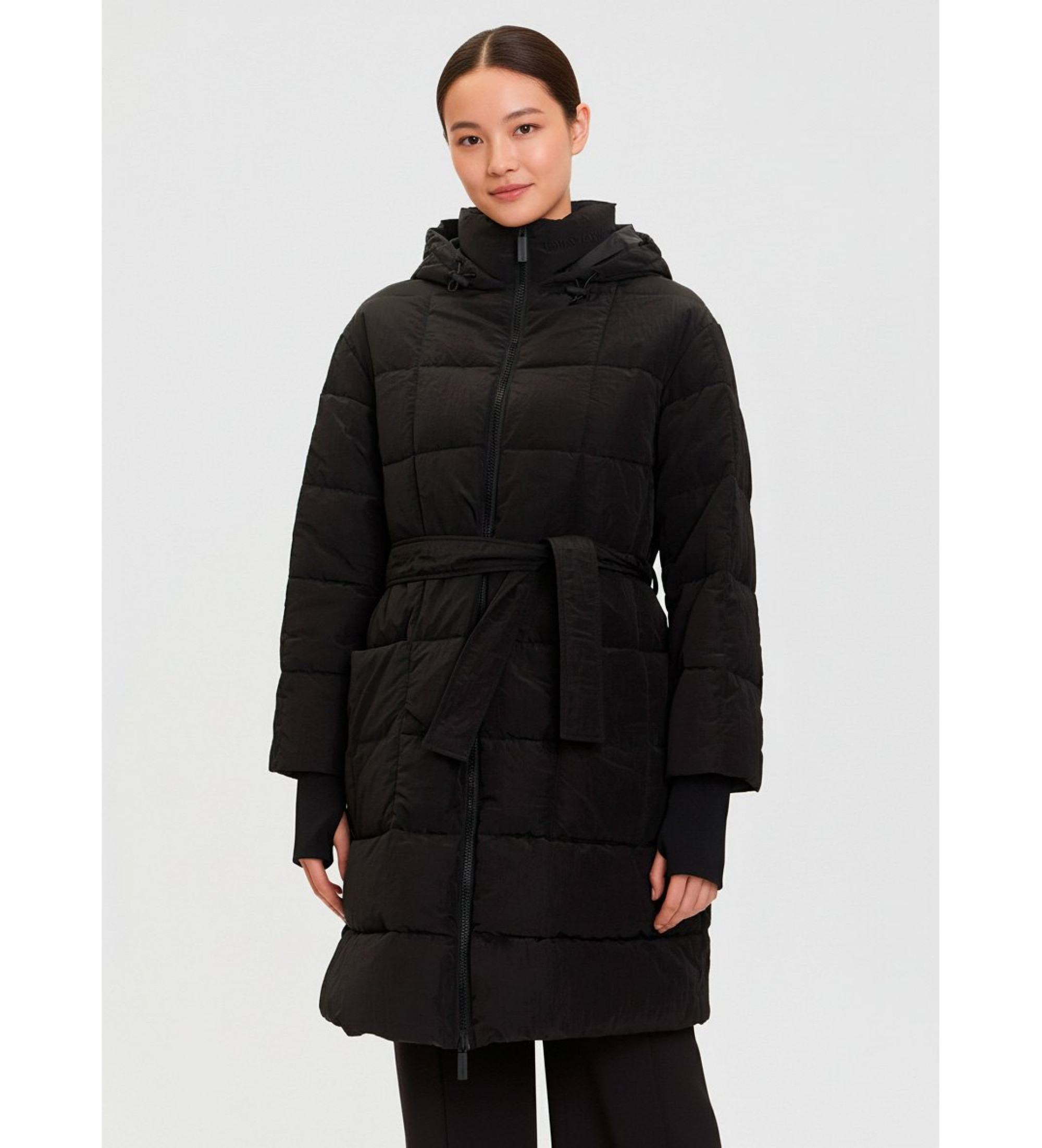 A|X Armani Exchange für Damen. XW000649AF16207UC001 Schwarzer Mantel mit Gürtel (M), Lässig, Polyamid