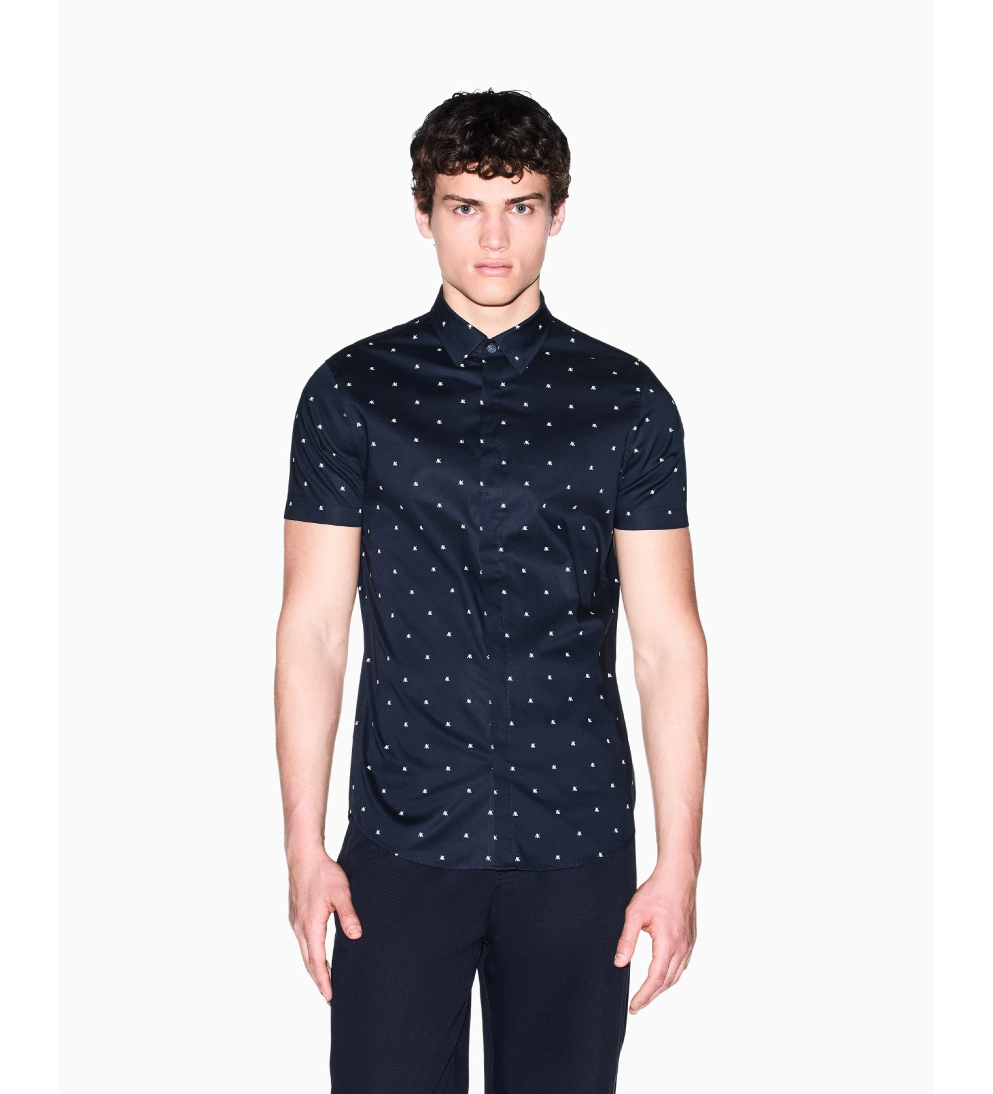 A|X Armani Exchange für Herren. XM000624AF13184FB434 Hemd Monogram Slim navy (M), Lässig, Baumwolle, Kurzarm, Marine