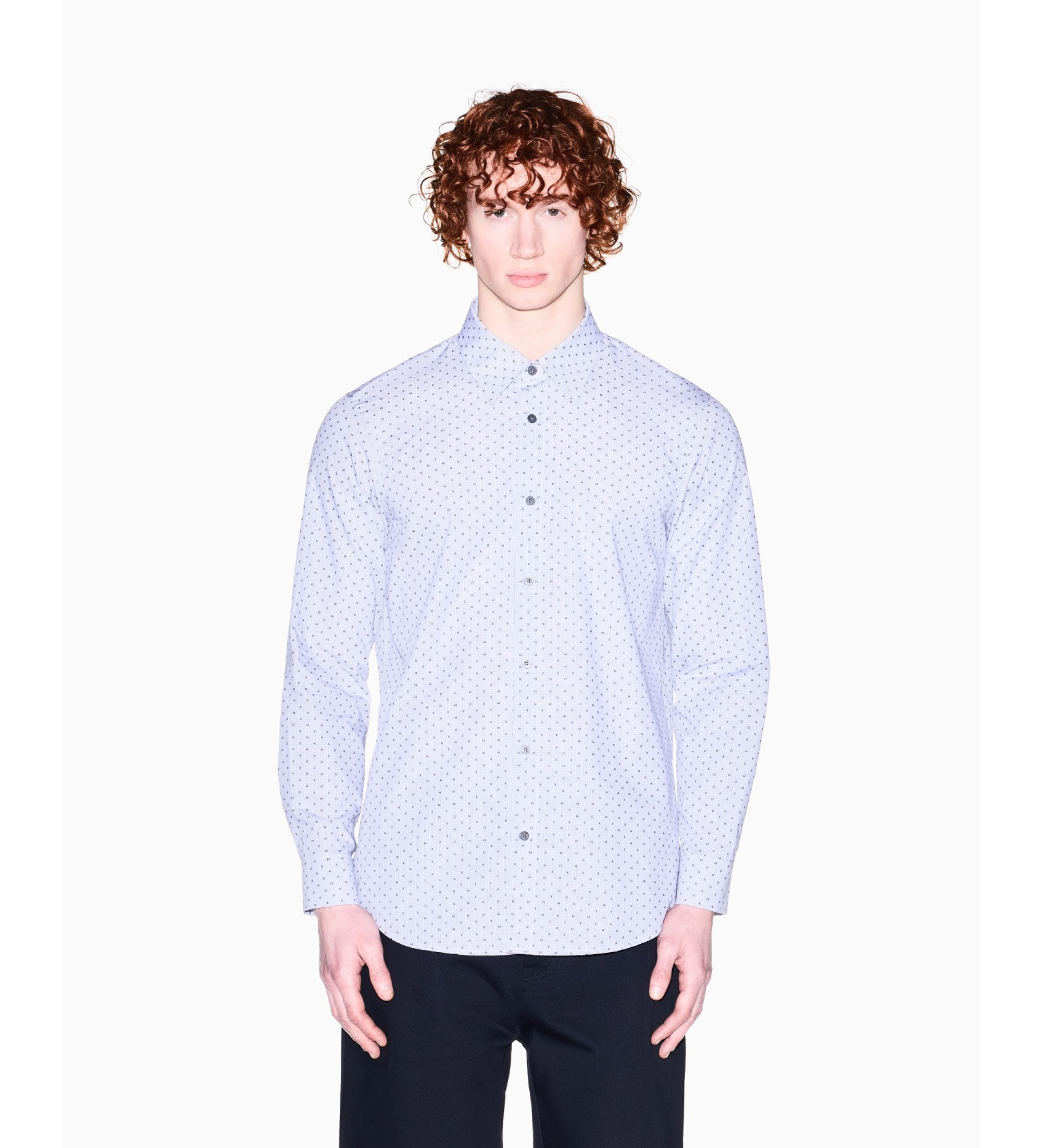A|X Armani Exchange für Herren. XM002811AF24739F0204 Reguläres Jacquard-Hemd, garngefärbt, weiß (L), Lässig, Baumwolle, Klassisch, Langarm