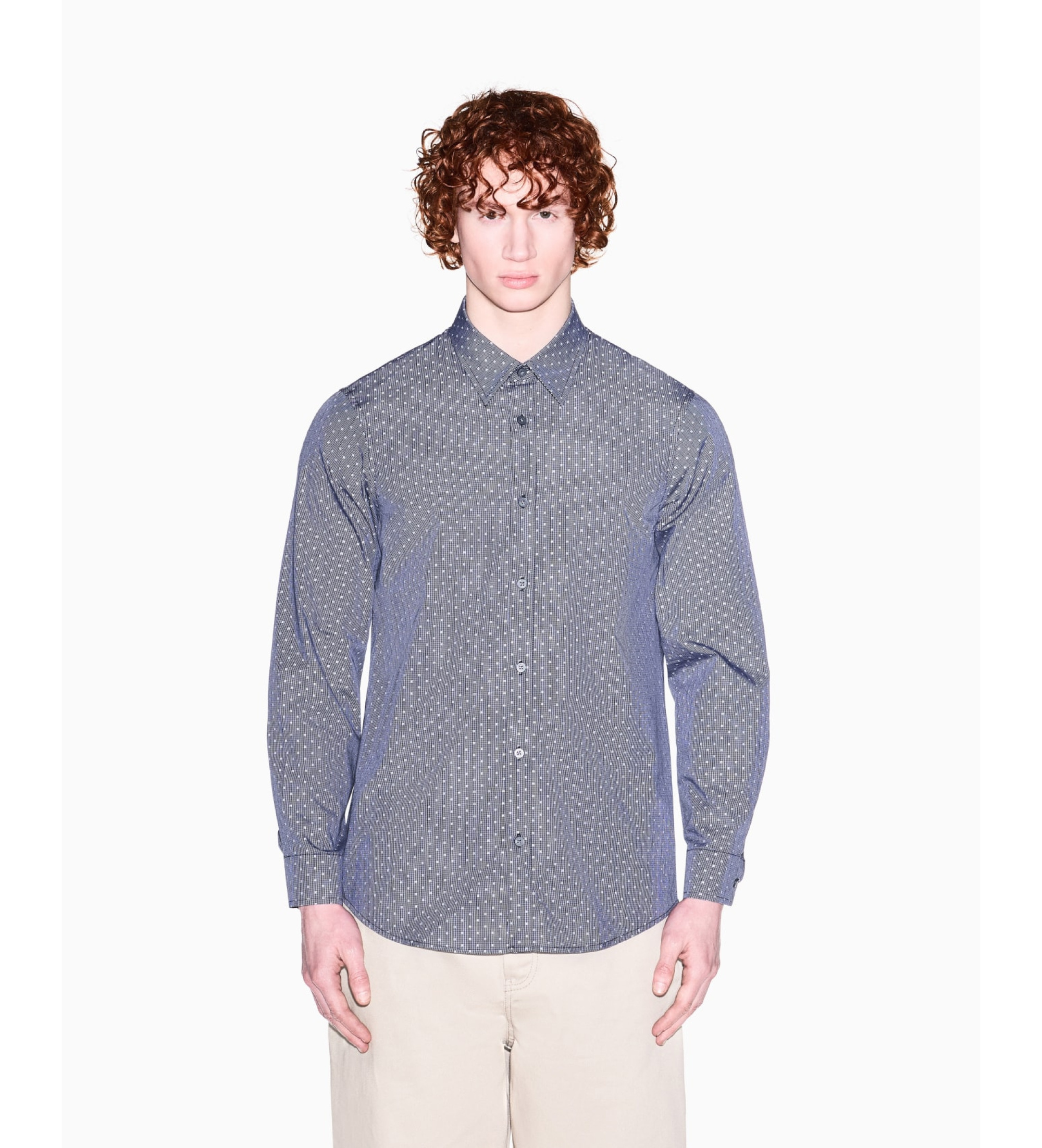A|X Armani Exchange für Herren. XM002811AF24739FB442 Reguläres Hemd aus Jacquardgarn, marineblau gefärbt (L), Lässig, Baumwolle, Klassisch,