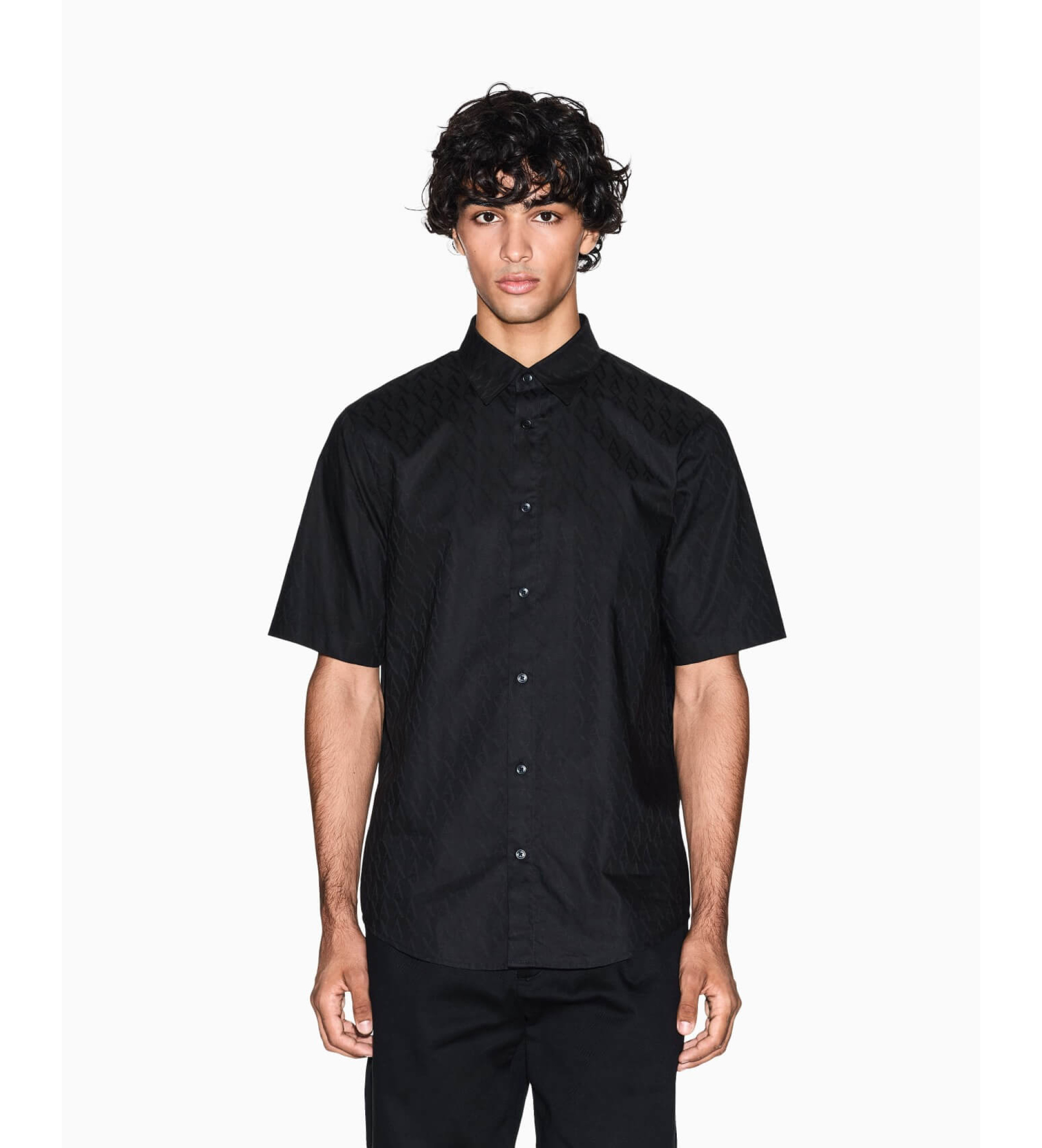 A|X Armani Exchange für Herren. XM001935AF16631UC001 Jacquard-Hemd schwarz (S), Lässig, Baumwolle, Kurzarm