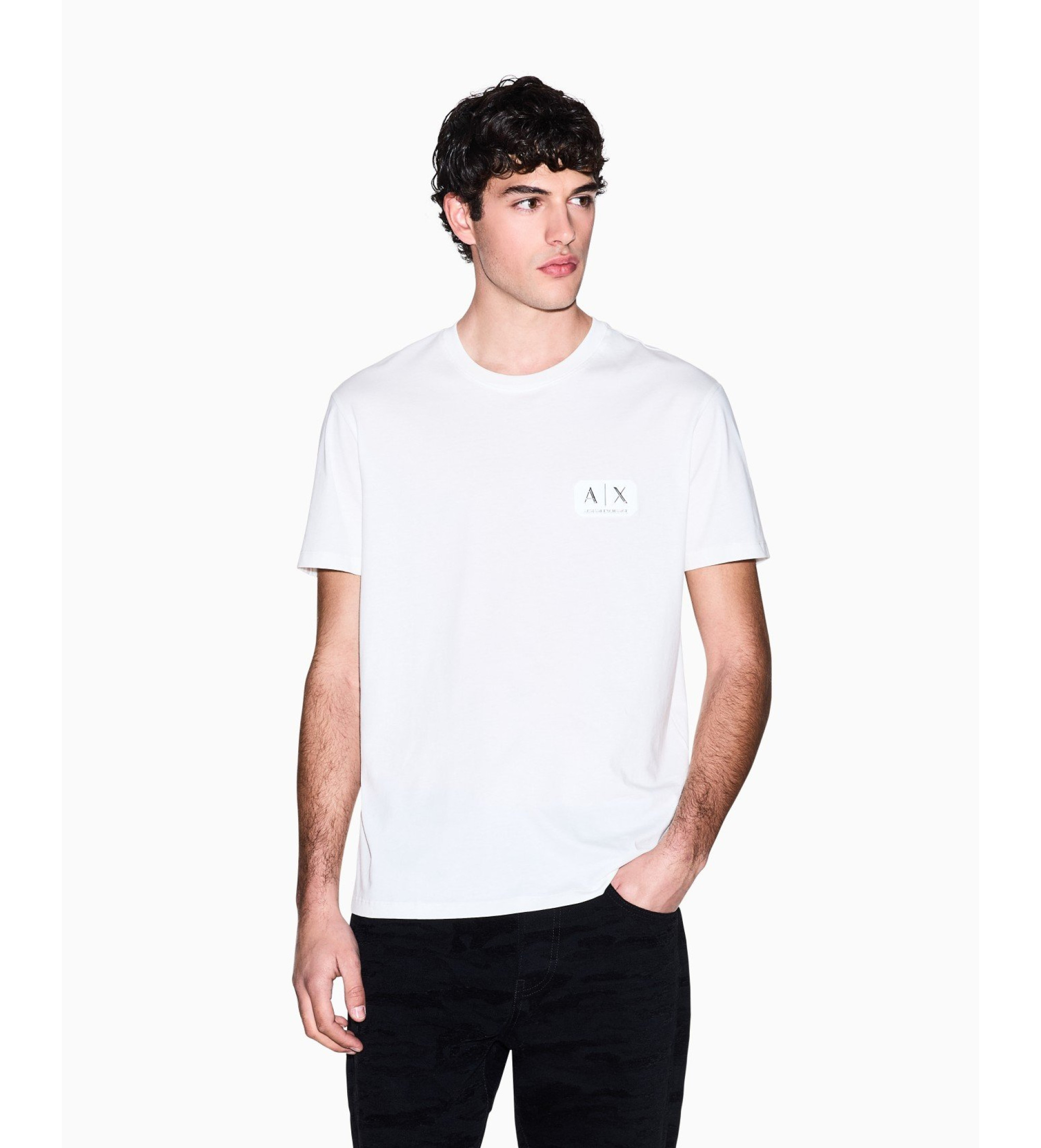 A|X Armani Exchange für Herren. XM002178AF12308U0009 Weißes Baumwoll-T-Shirt (L), Lässig, Baumwolle, Kurzarm
