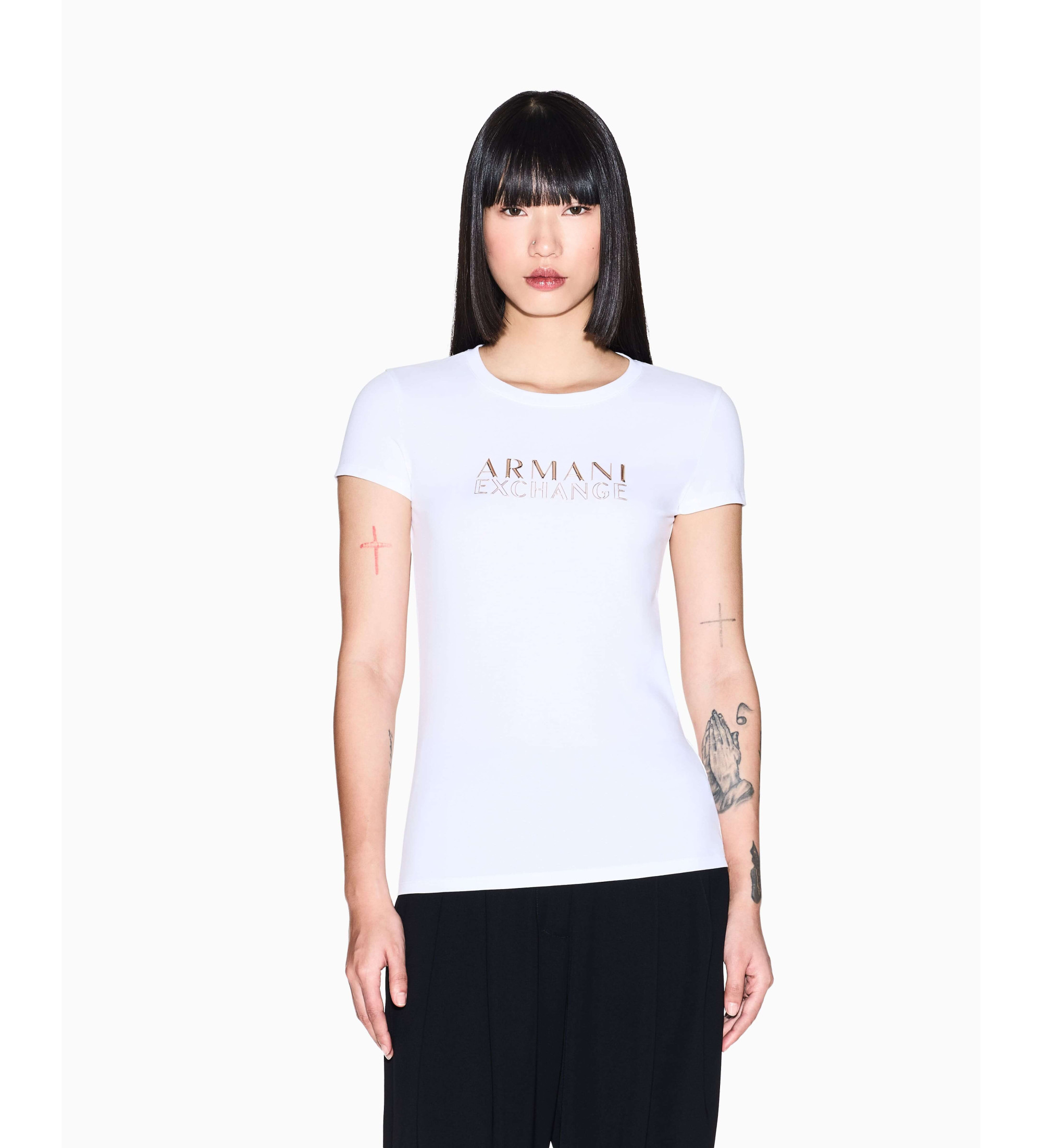 A|X Armani Exchange für Damen. XW001837AF16294U0002 Weißes Logo-T-Shirt (M), Lässig, Baumwolle, Kurzarm