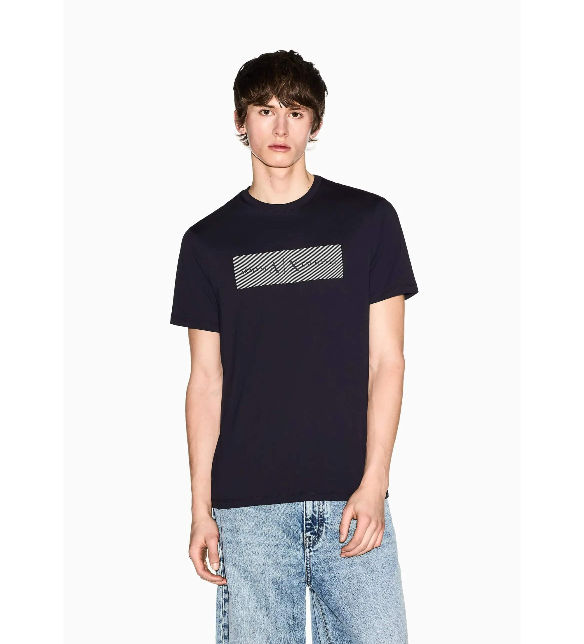 A|X Armani Exchange für Herren. XM002472AF10356UB101 T-shirt logo navy (S), Lässig, Baumwolle, Kurzarm, Marine