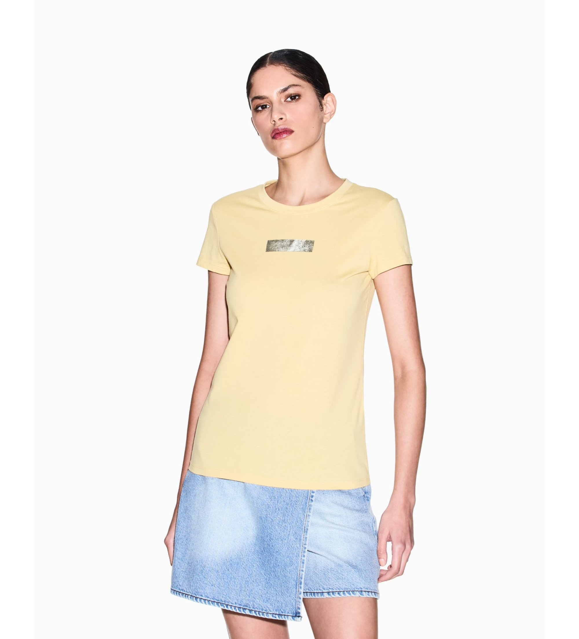 A|X Armani Exchange für Damen. XW002327AF10358U2149 Gelbes Strick-T-Shirt (M), Lässig, Baumwolle, Kurzarm