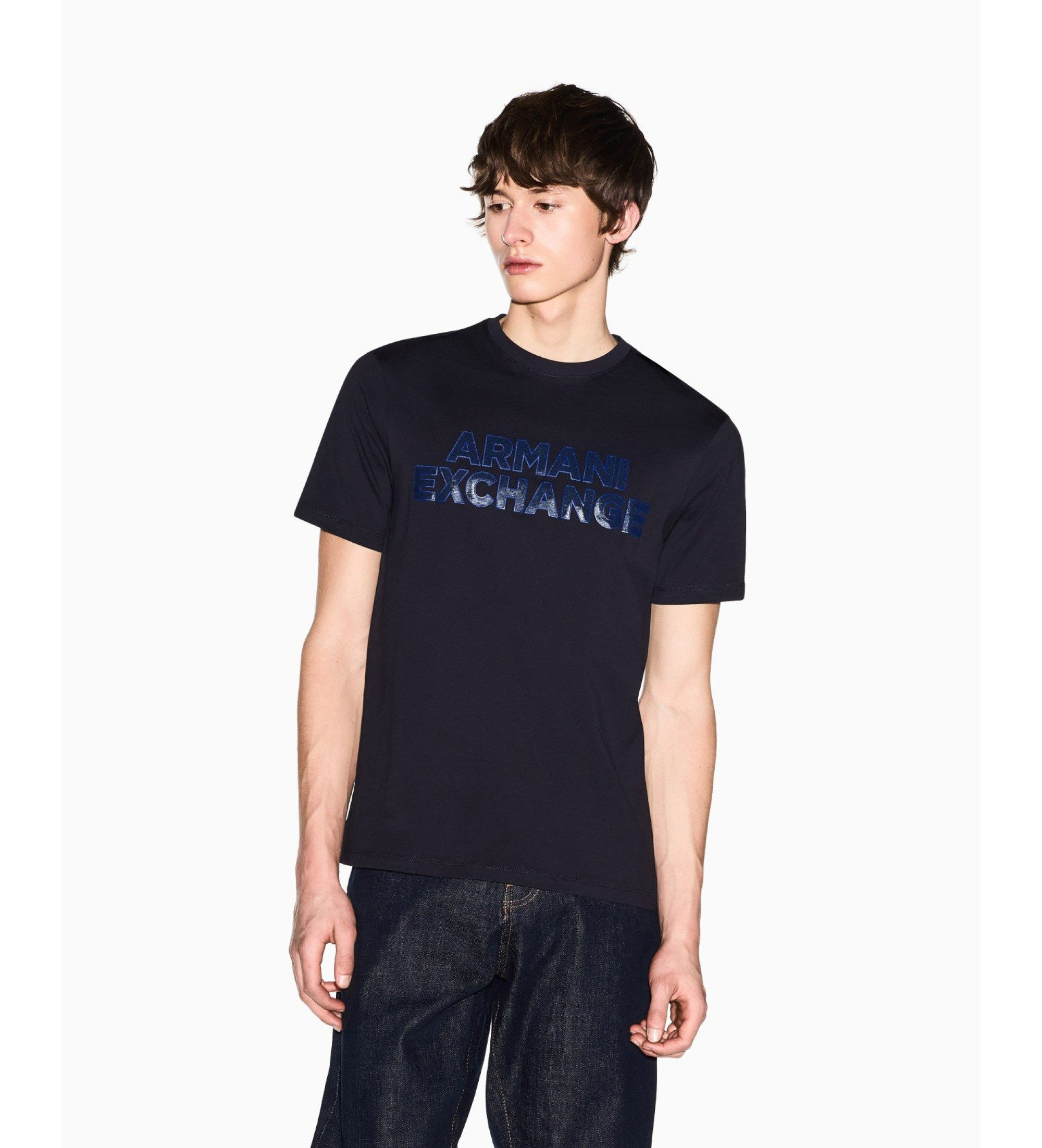 A|X Armani Exchange für Herren. XM002413AF10361UB101 Schmal geschnittenes navyfarbenes Baumwoll-T-Shirt (XL), Lässig, Baumwolle, Kurzarm, Ma