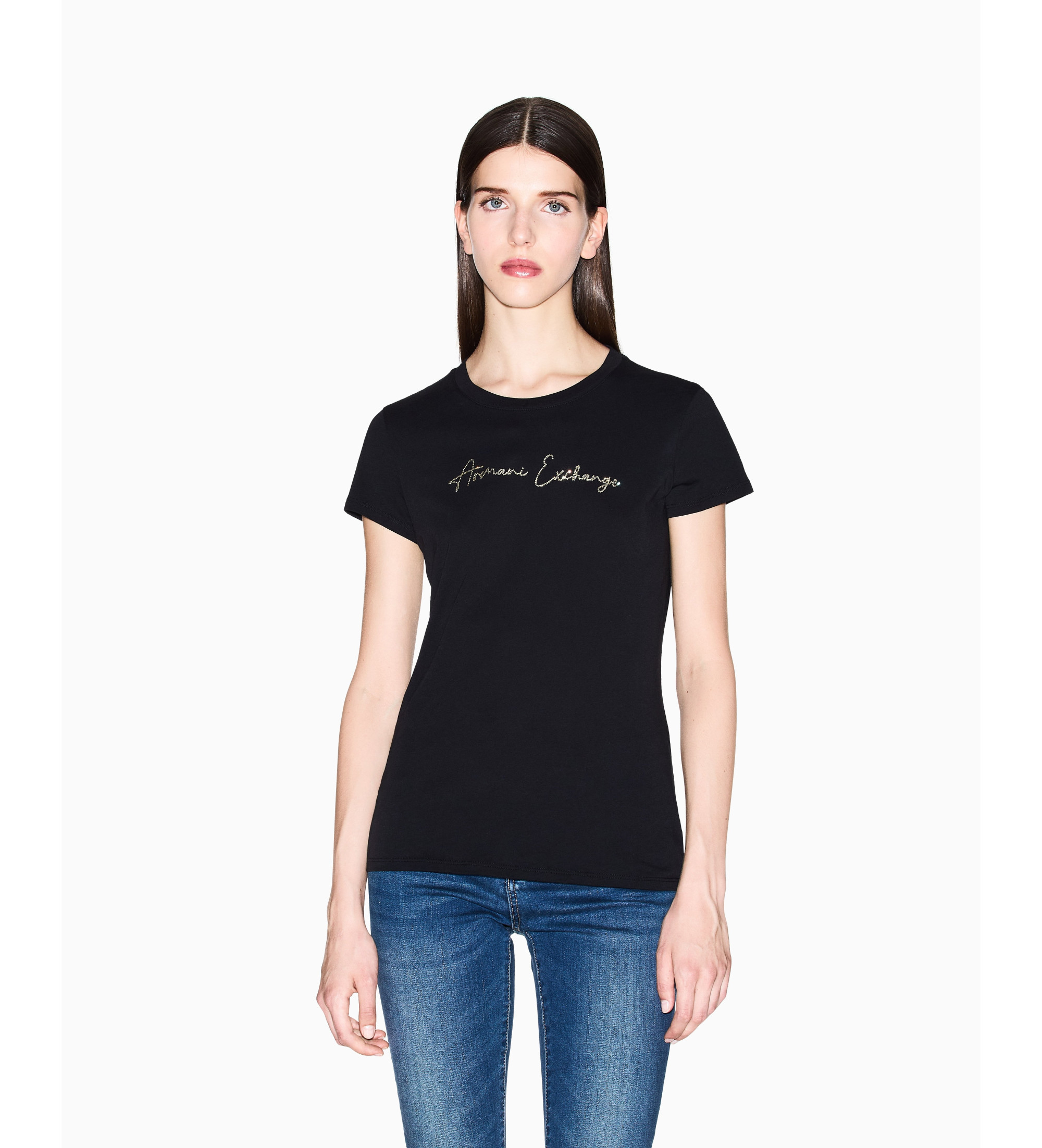 A|X Armani Exchange für Damen. XW001457AF10356MC021 T-shirt XW001457AF10356 schwarz (L), Lässig, Baumwolle, Kurzarm