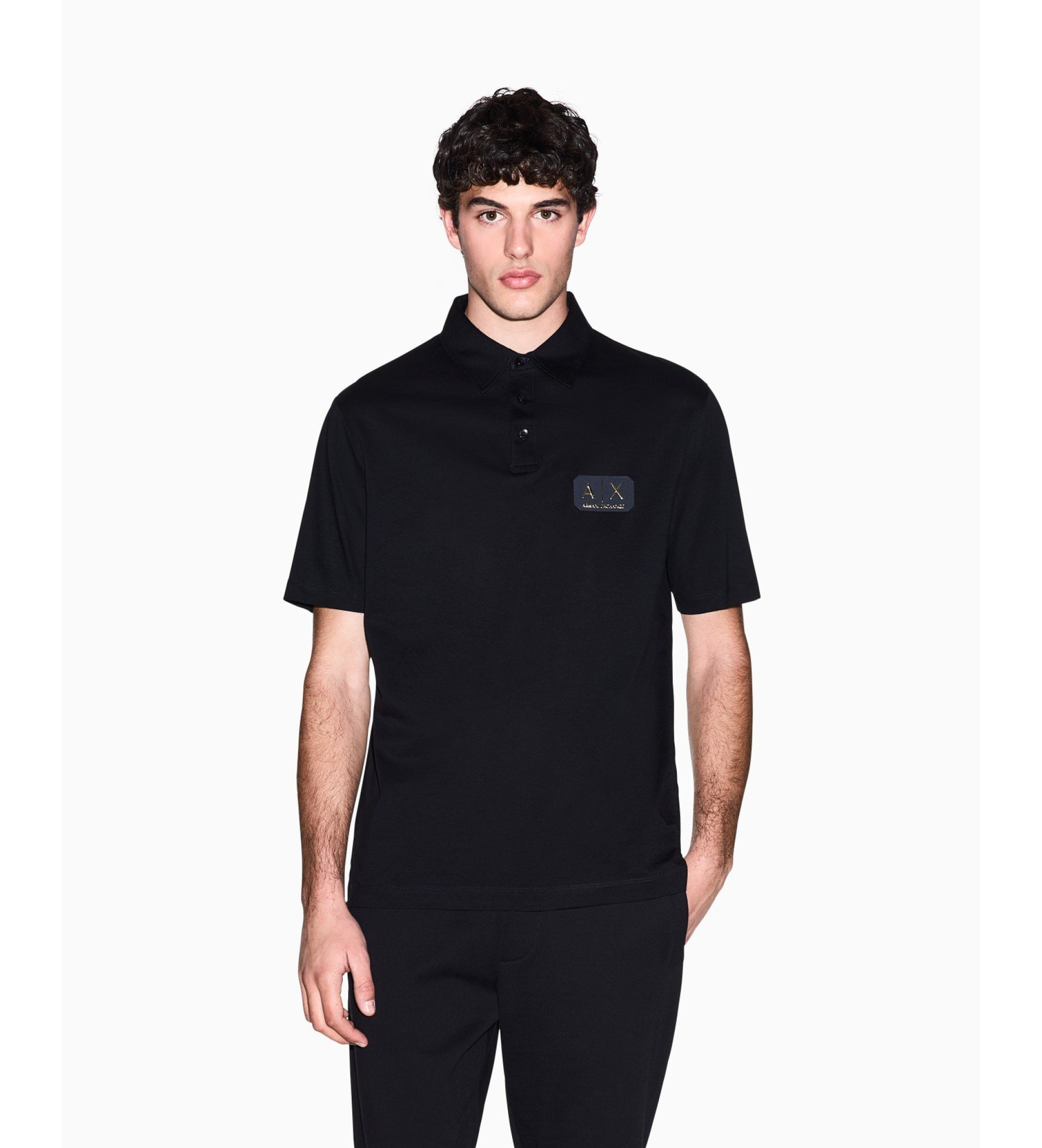 A|X Armani Exchange für Herren. XM002232AF10364UC001 Schwarzes Poloshirt aus Baumwolle (S), Lässig, Kurzarm