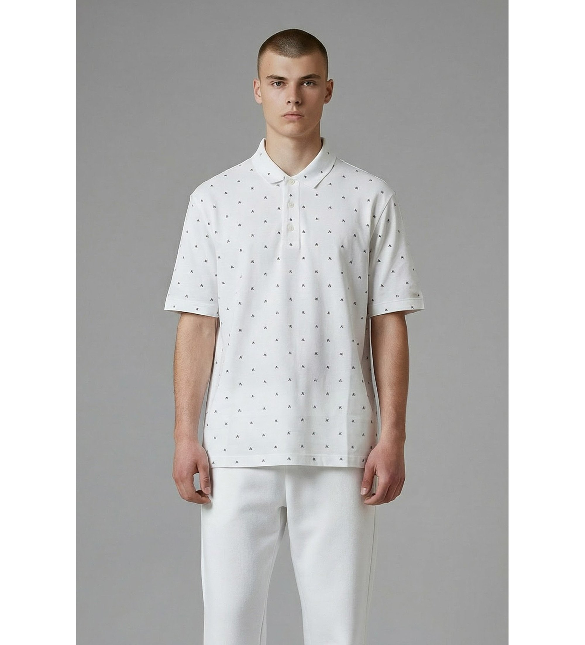 A|X Armani Exchange für Herren. XM000735AF10356F0198 Bedrucktes weißes Poloshirt (L), Lässig, Baumwolle, Kurzarm