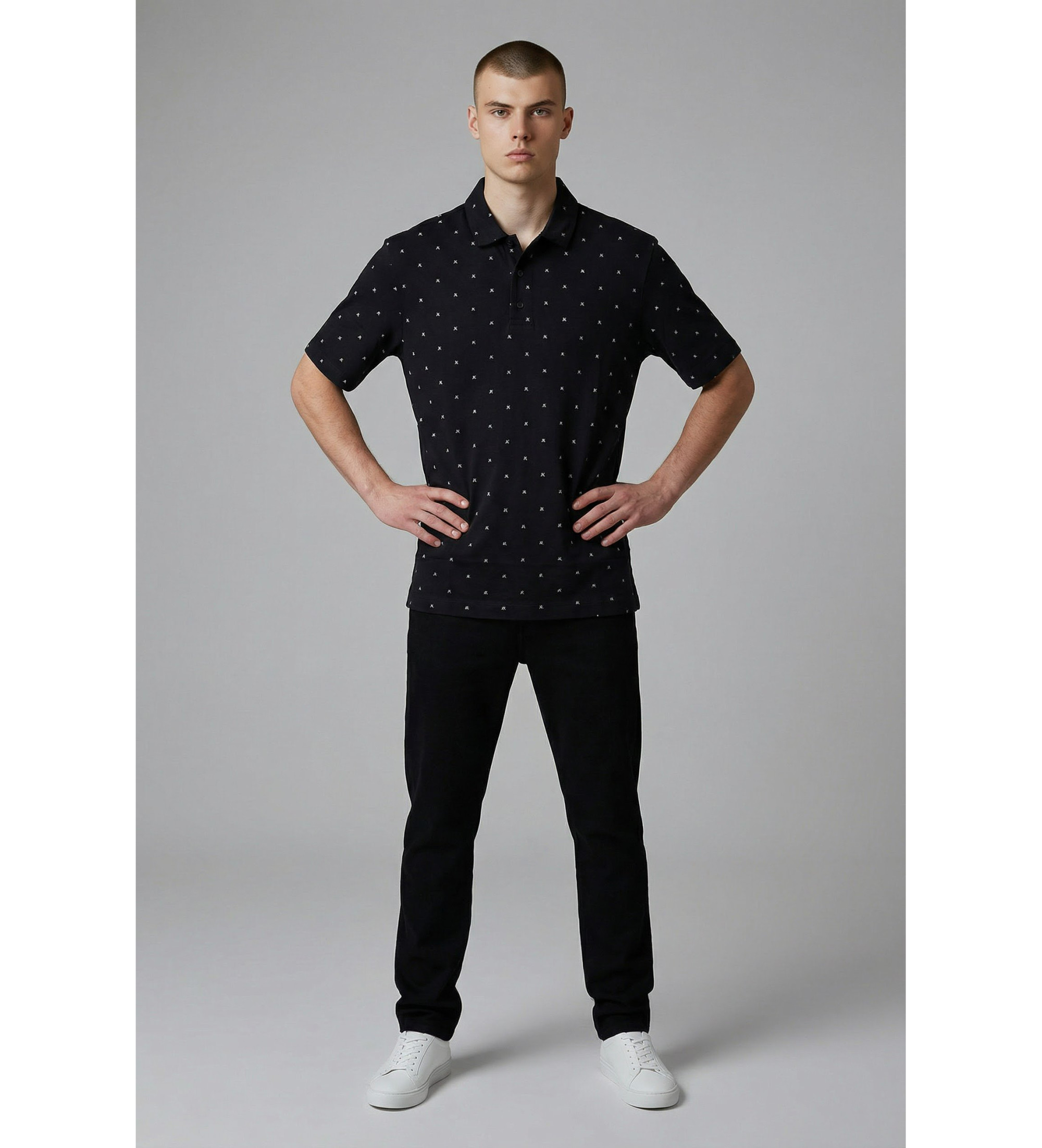 A|X Armani Exchange für Herren. XM000735AF10356FB434 Marinefarbenes Polohemd mit Druck (M), Lässig, Baumwolle, Kurzarm
