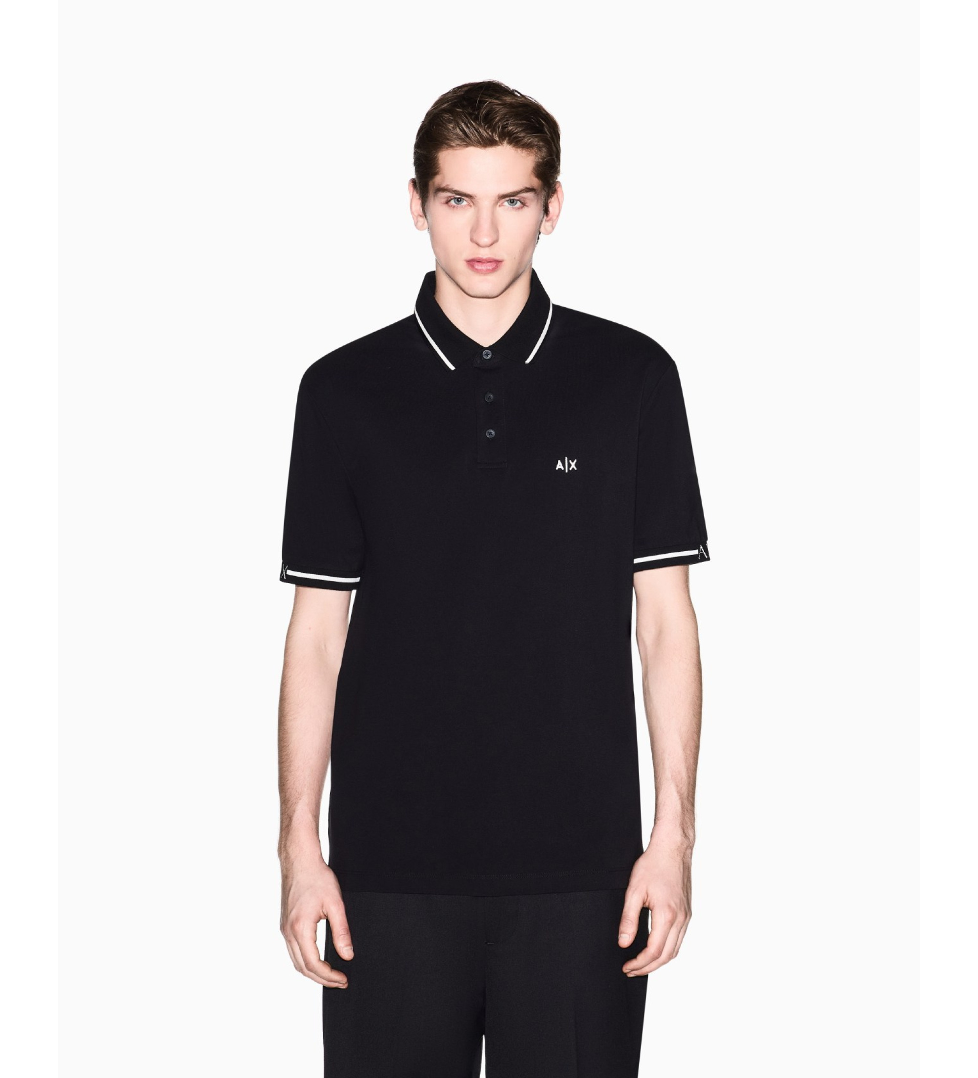 A|X Armani Exchange für Herren. XM002356AF13026UC001 Raffiniertes Poloshirt schwarz (XXL), Lässig, Baumwolle, Kurzarm