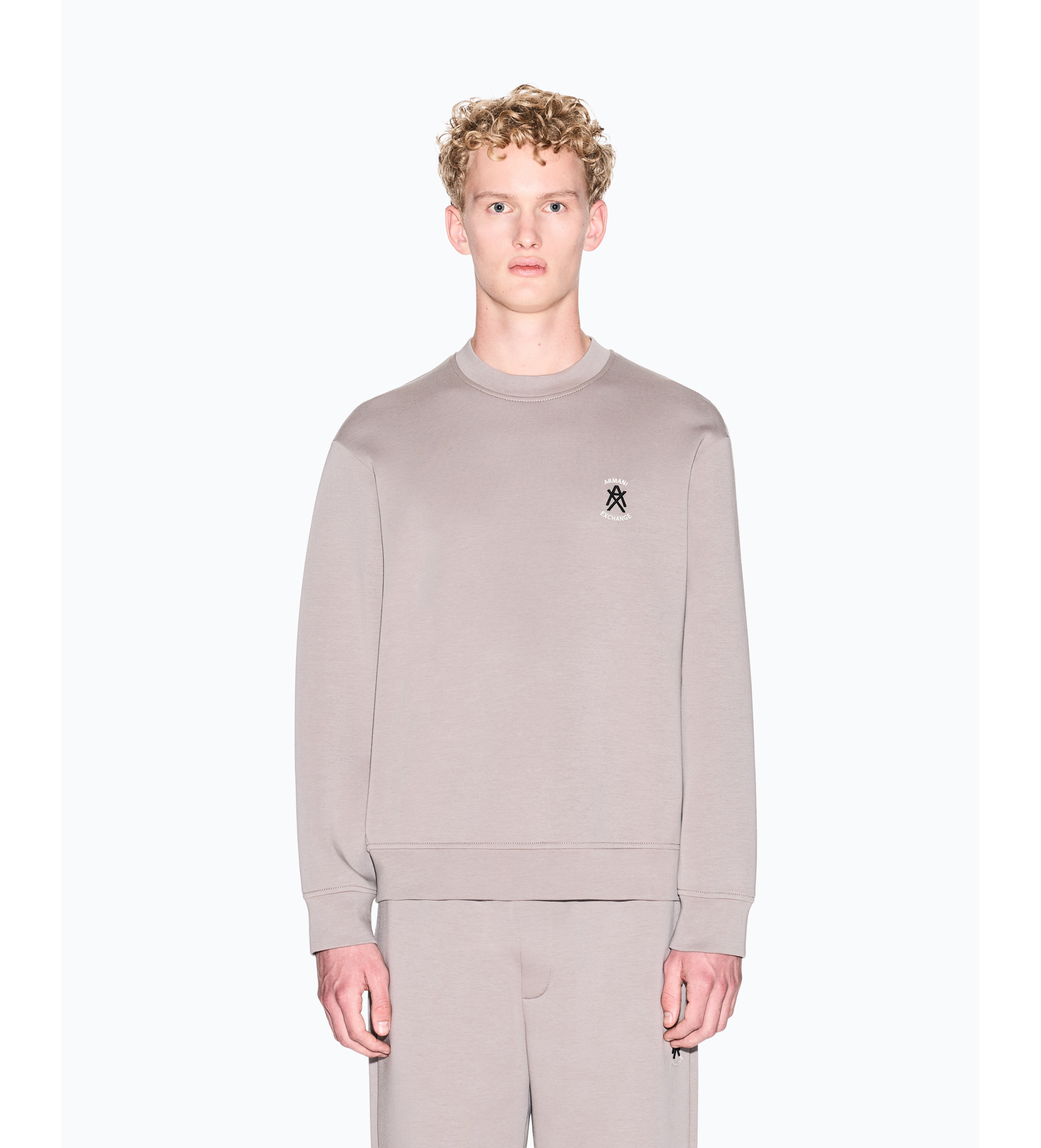 A|X Armani Exchange für Herren. XM001777AF10818U6107 Rundhals-Sweatshirt mit taupefarbenem Logo (XS), Lässig, Baumwolle