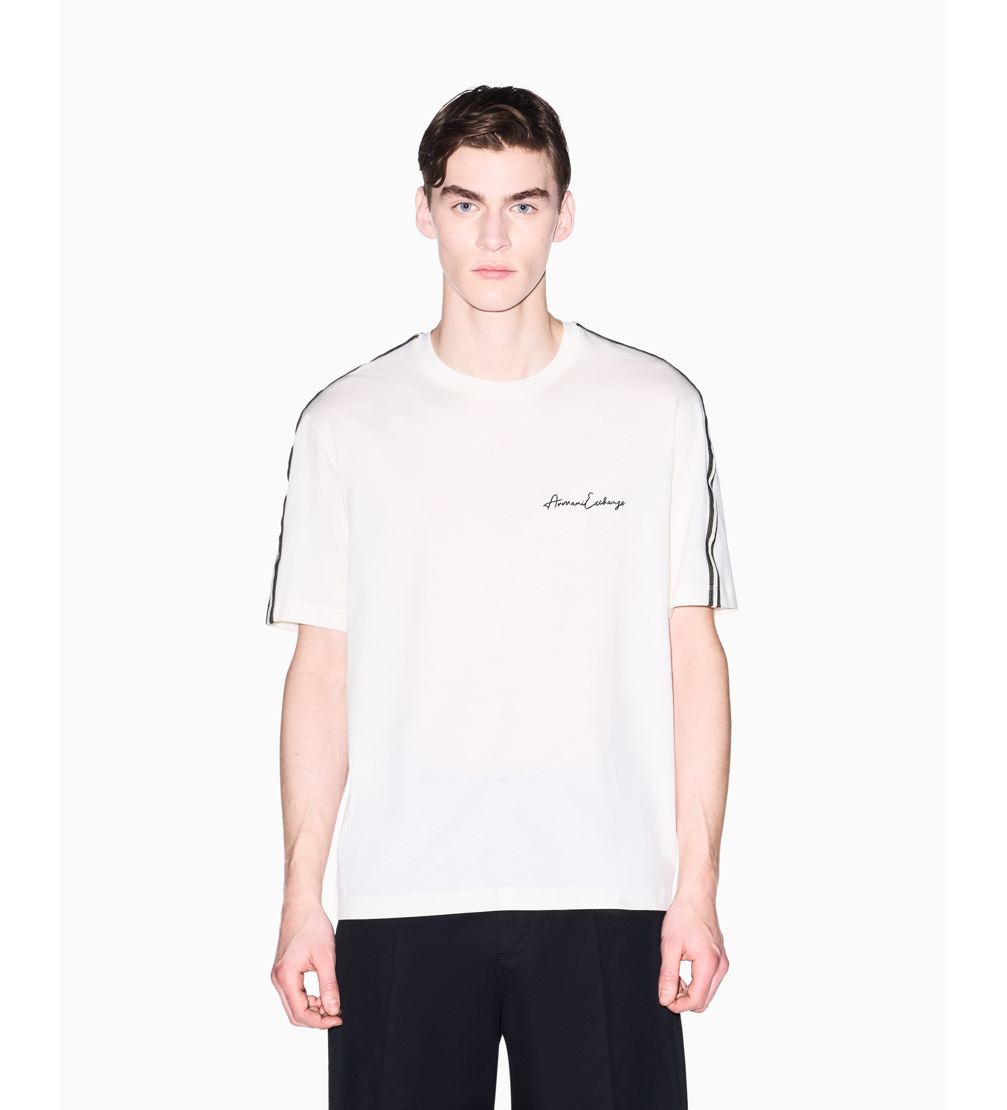 A|X Armani Exchange für Herren. 8NZTSGZJ9AZU1074 Lisa beigefarbenes T-shirt (M), Lässig, Baumwolle, Kurzarm