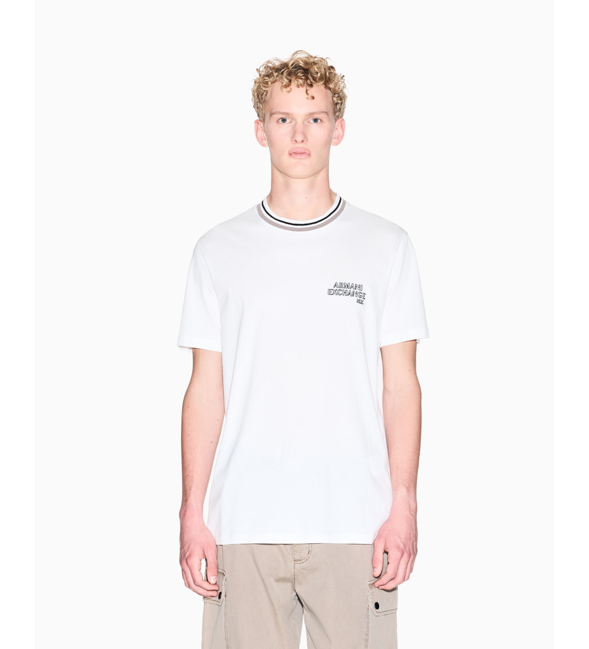 A|X Armani Exchange für Herren. XM001795AF10361U0009 Kontrastreiches weißes T-Shirt (XL), Lässig, Baumwolle, Kurzarm