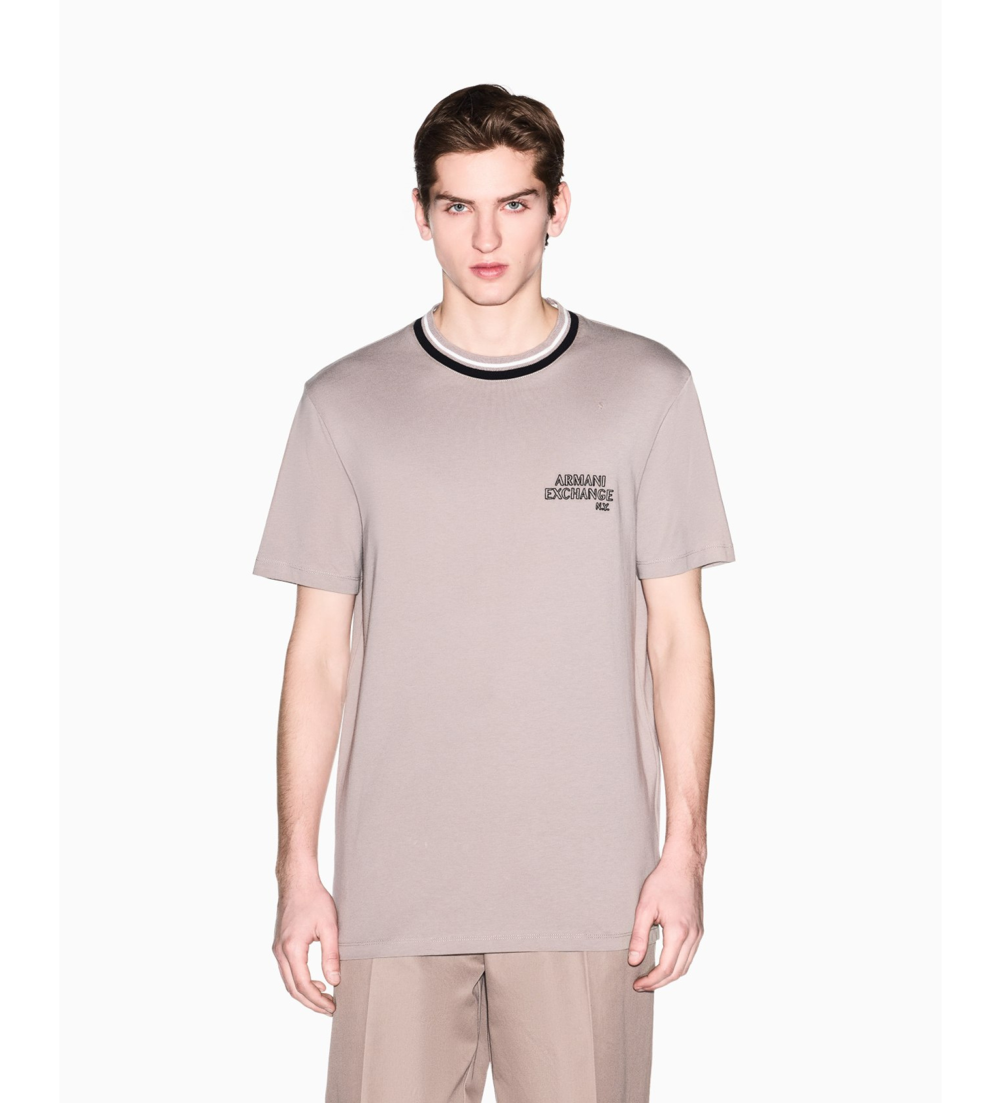 A|X Armani Exchange für Herren. XM001795AF10361U6107 Kontrast-T-Shirt taupe (S), Lässig, Baumwolle, Kurzarm
