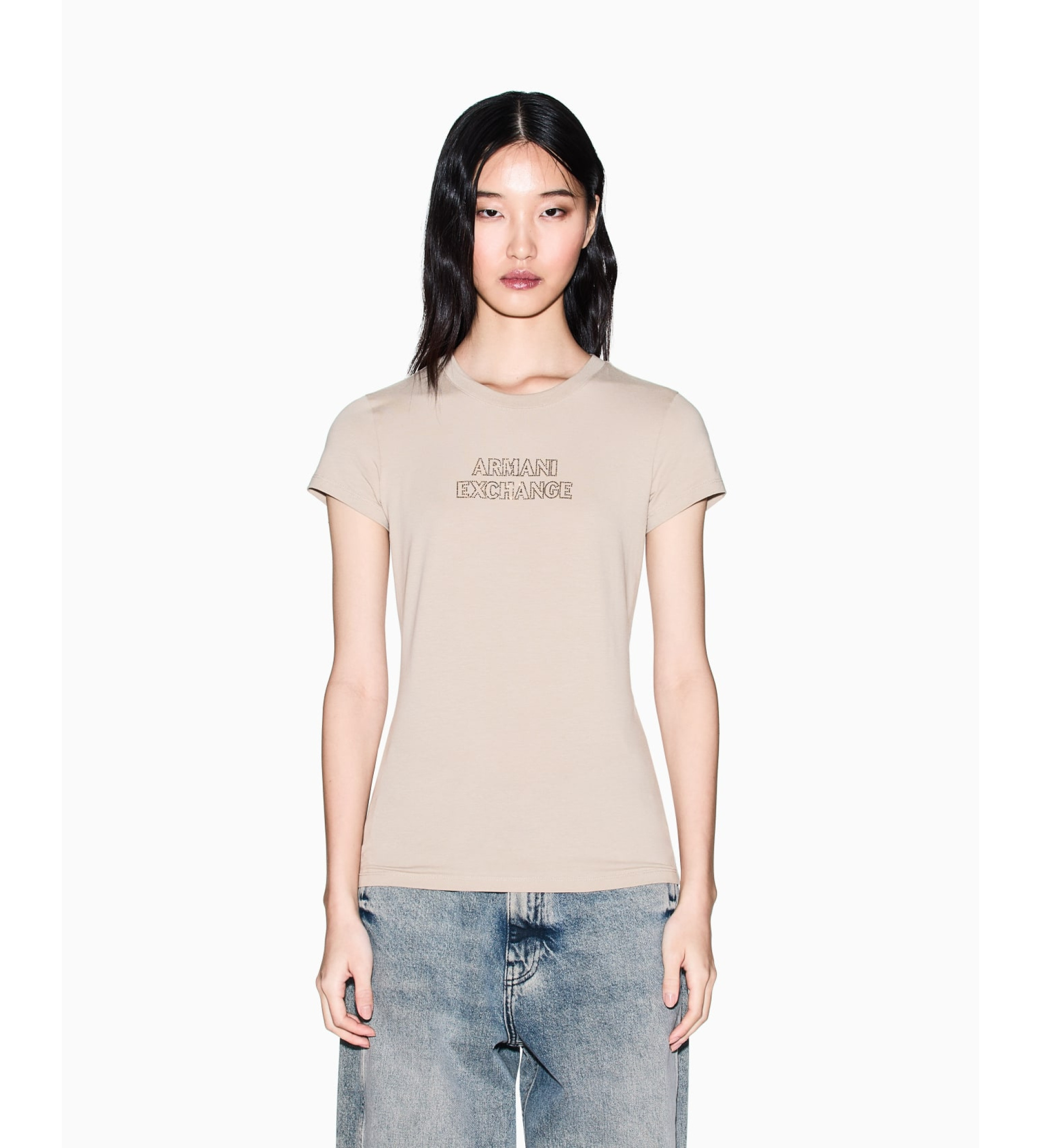 A|X Armani Exchange für Damen. XW002293AF17173U6223 Beigefarbenes T-shirt (M), Lässig, Baumwolle, Kurzarm
