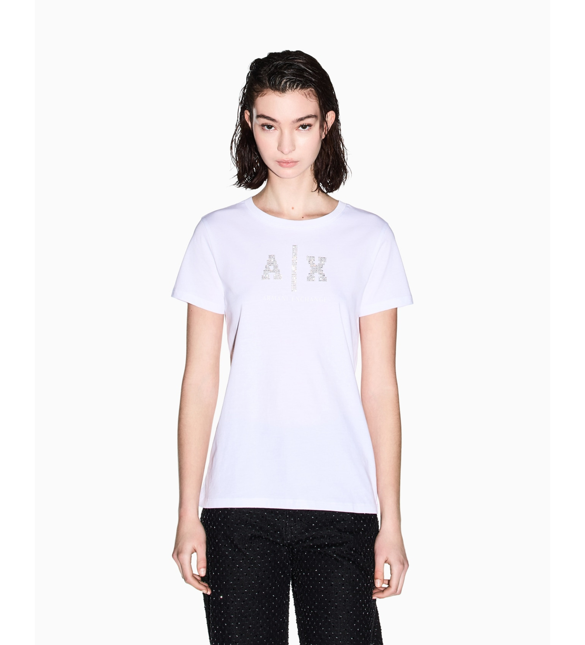 A|X Armani Exchange für Damen. XW002348AF10356U0002 Regular T-Shirt weißes Trikot (M), Lässig, Baumwolle, Kurzarm