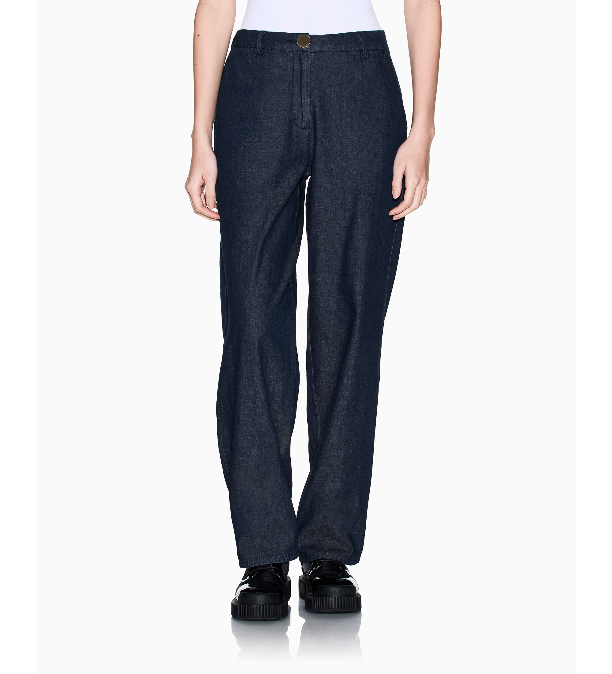 A|X Armani Exchange für Damen. XW002257AF21337MB001 Hose aus marineblauem Chambray-Stoff (L), Lässig, Baumwolle