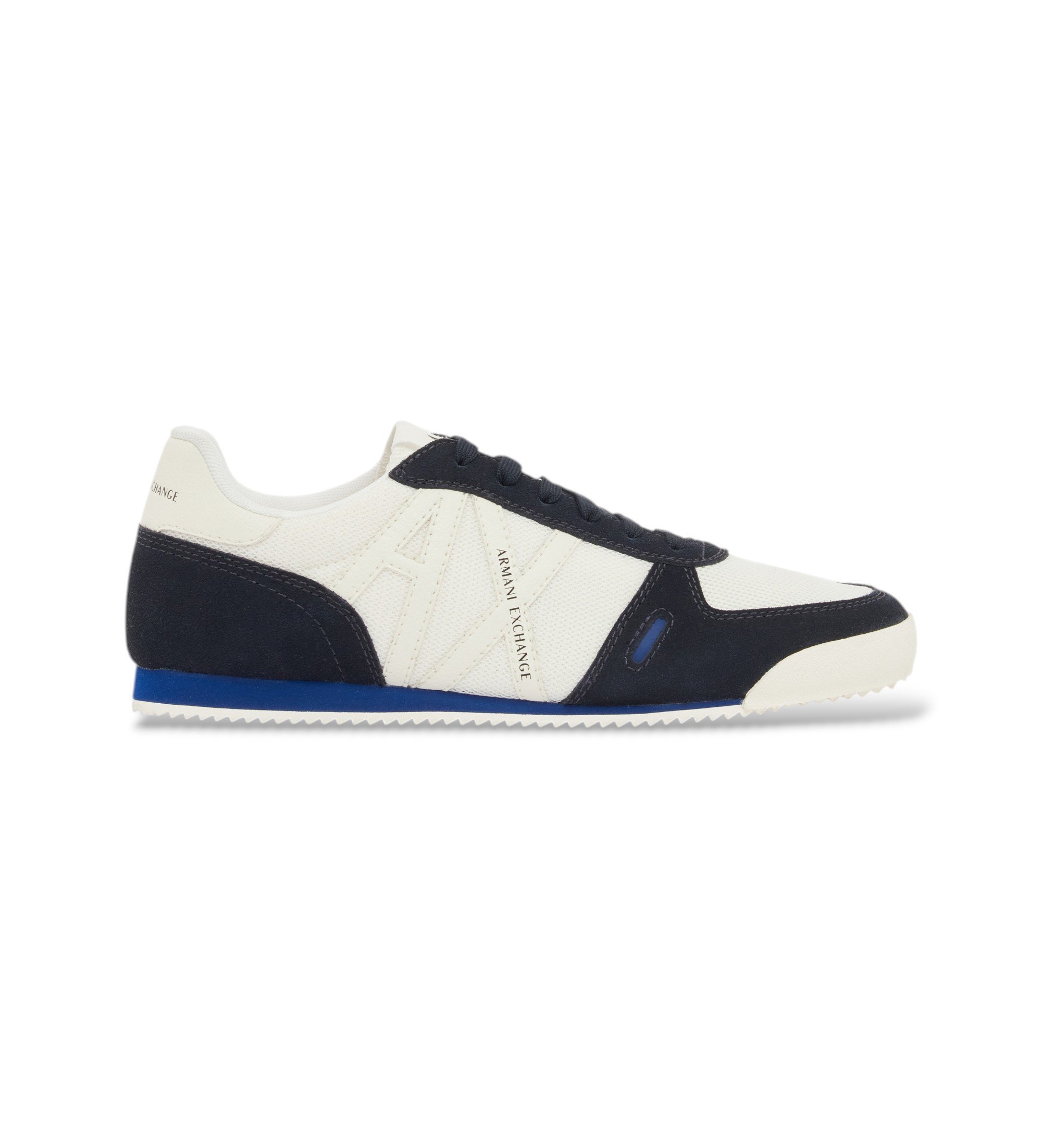 A|X Armani Exchange für Herren. XM002616AF22755MB502 Turnschuhe Low weiß, marineblau (44), Wohnung, Schnürsenkel, Lässig