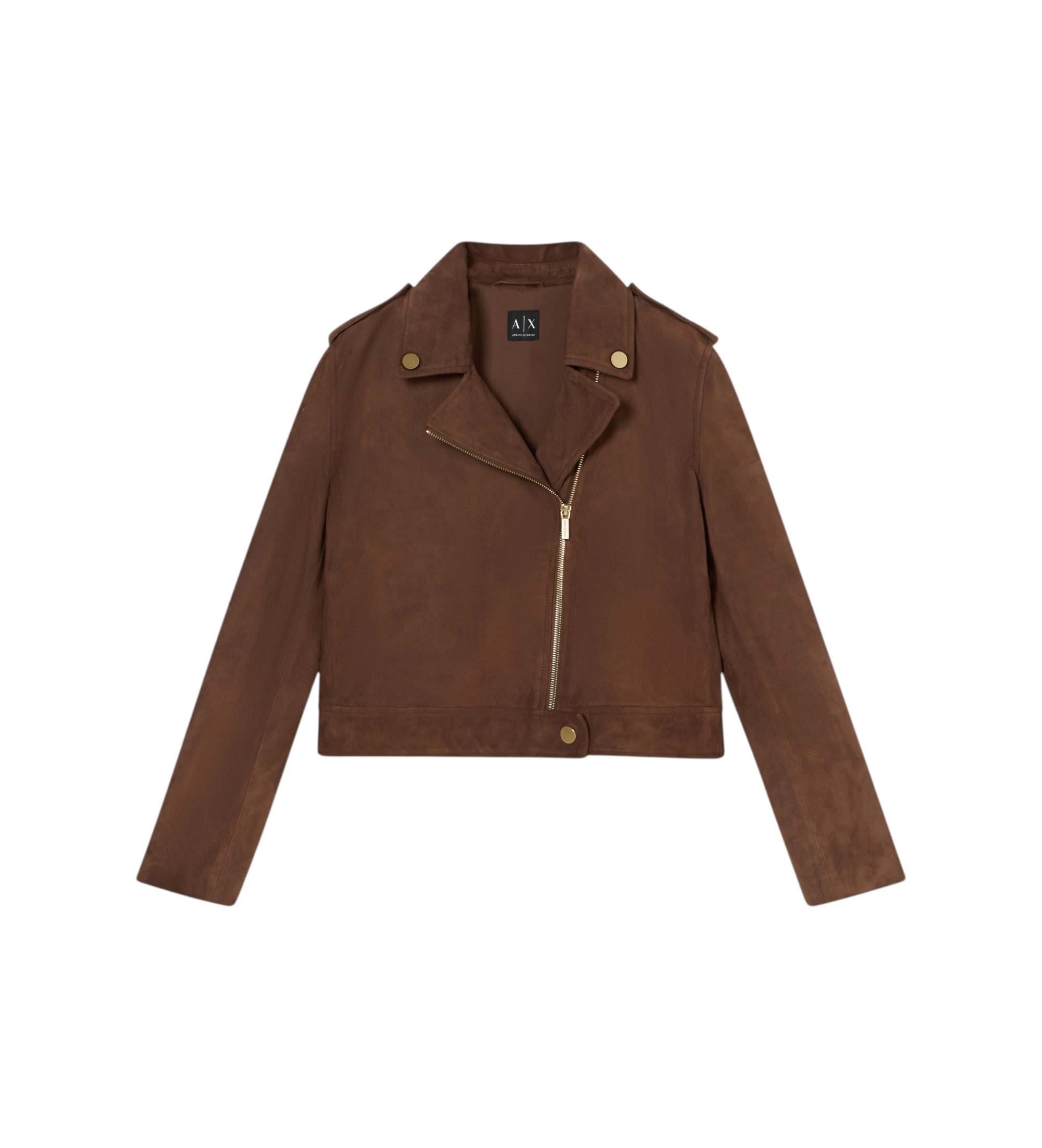A|X Armani Exchange für Damen. XW001924AF21549U6136 Braune Biker-Lederjacke (S), Lässig
