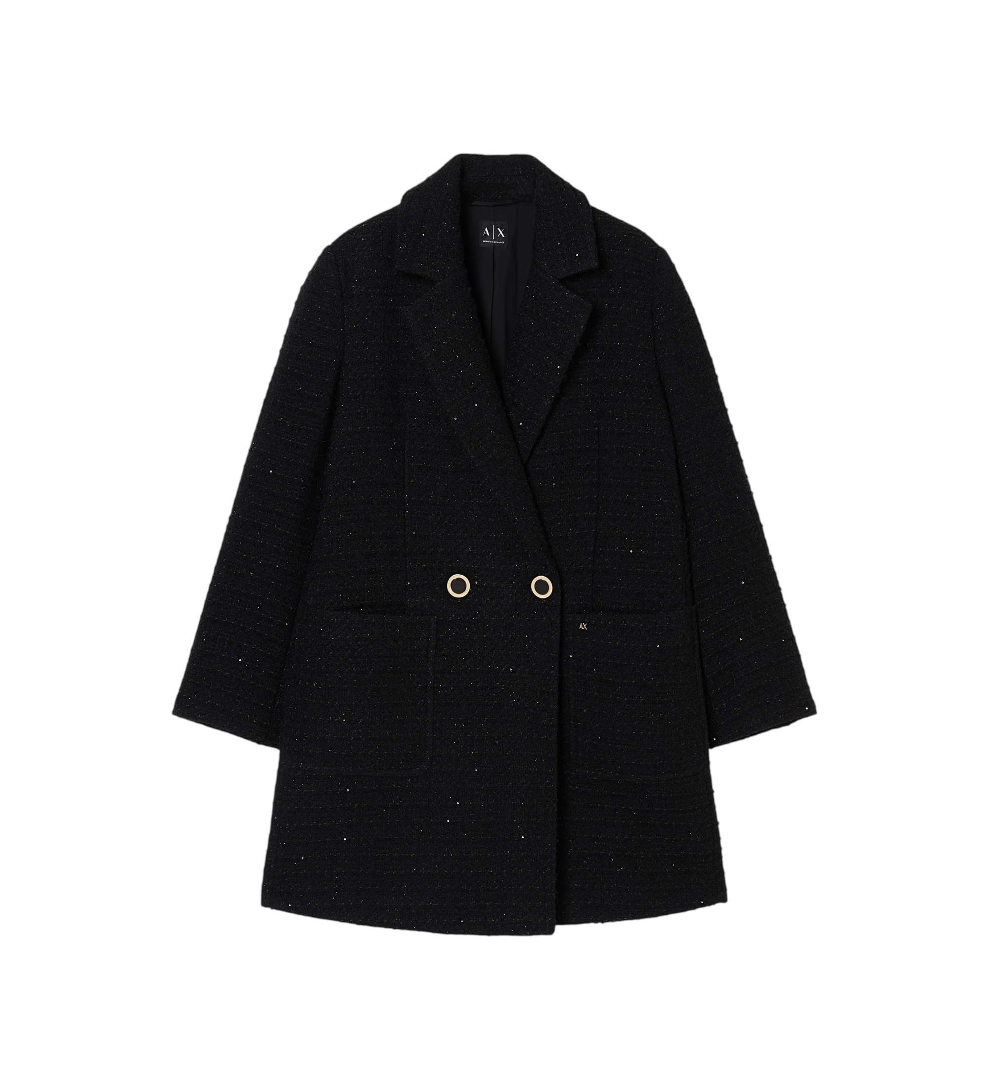 A|X Armani Exchange für Damen. XW001810AF18997UC001 Schwarzer Kabinenmantel (S), Lässig, Wolle, Klassisch