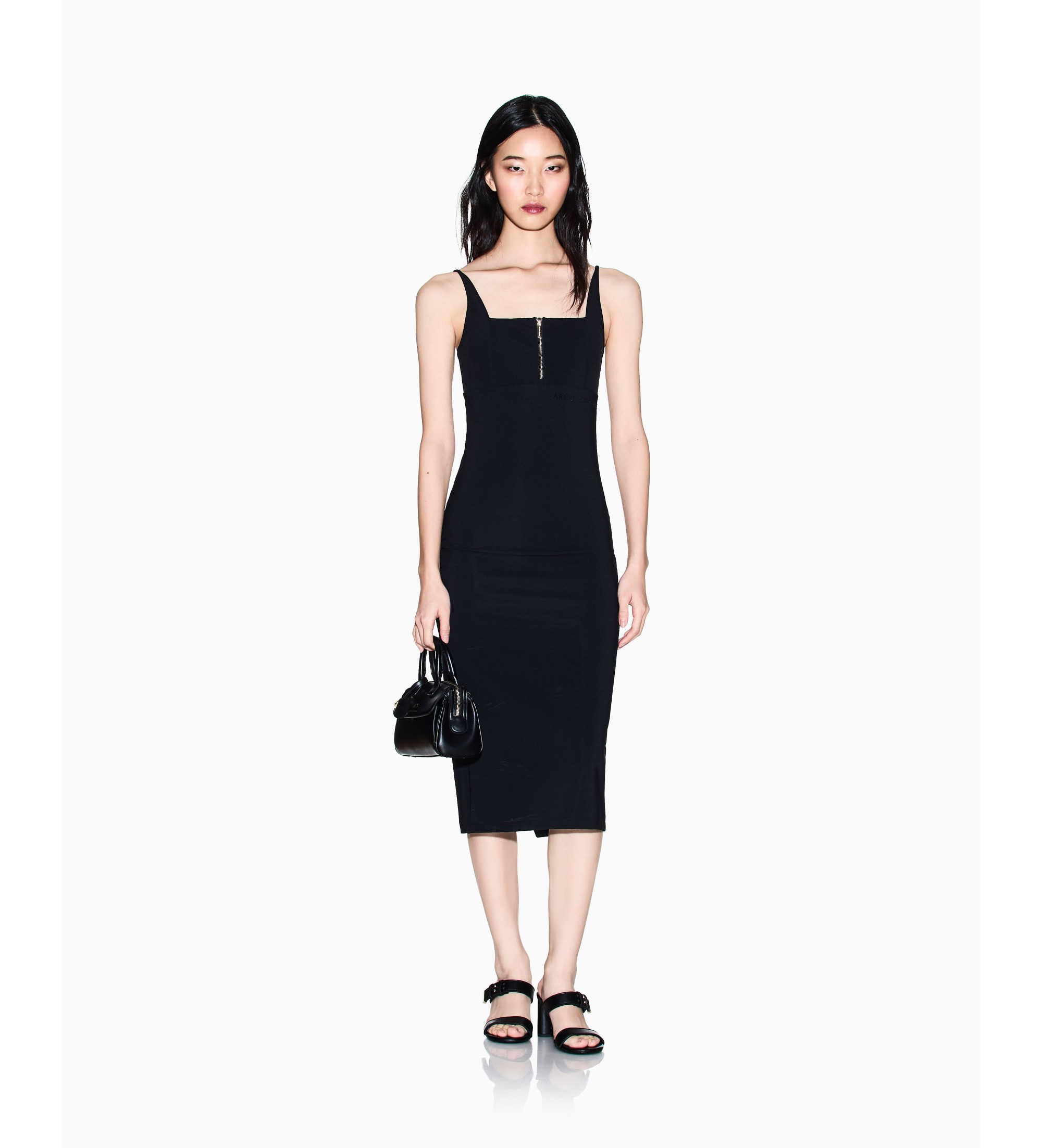 A|X Armani Exchange für Damen. XW002056AF21295UC001 Schwarzes Bodycon-Kleid (S), Lässig, Polyamid, Ärmellos / Hosenträger