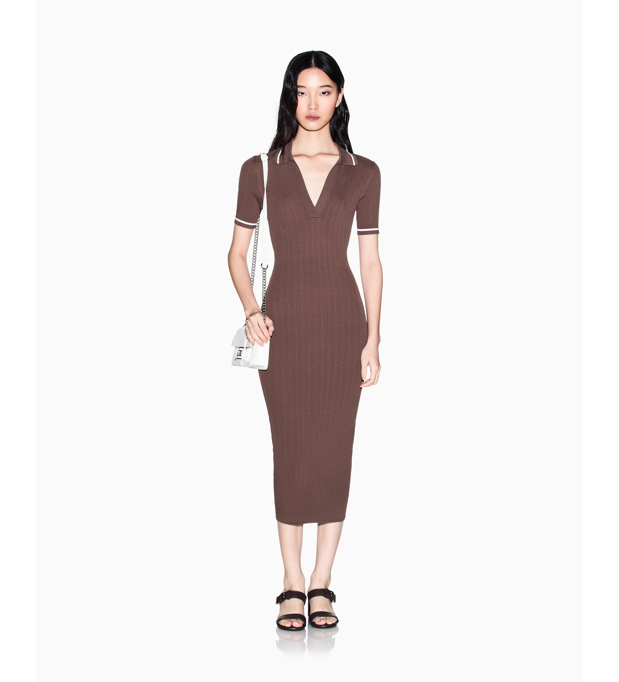 A|X Armani Exchange für Damen. XW002244AF10352U6136 Braunes Midi-Polokleid (S), Lässig, Viskose, Kurzarm