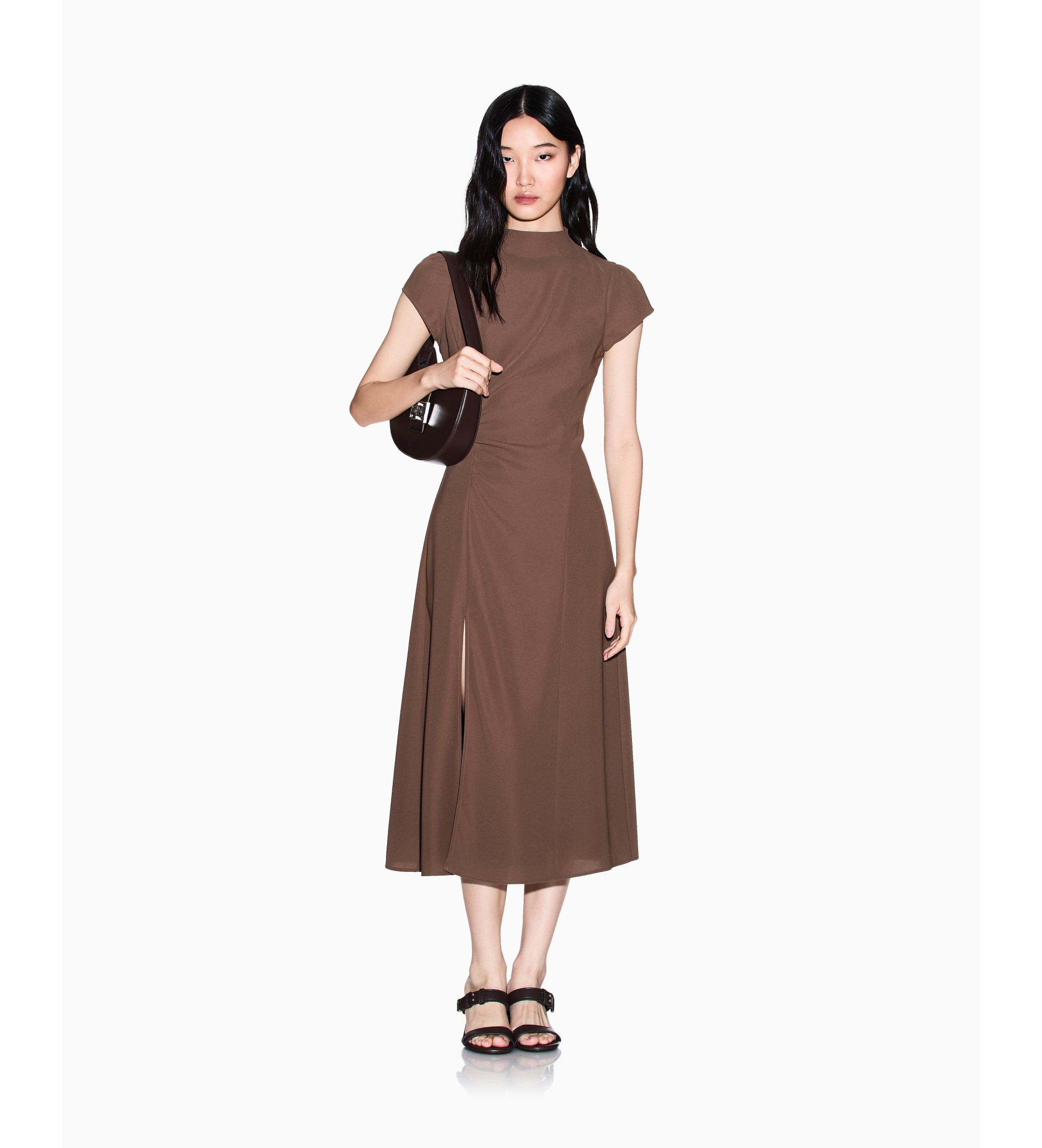 A|X Armani Exchange für Damen. XW002838AF21529U6136 Kleid mit ausgestellter Passform (XXS), Braun, Lässig, Polyester, Kurzarm