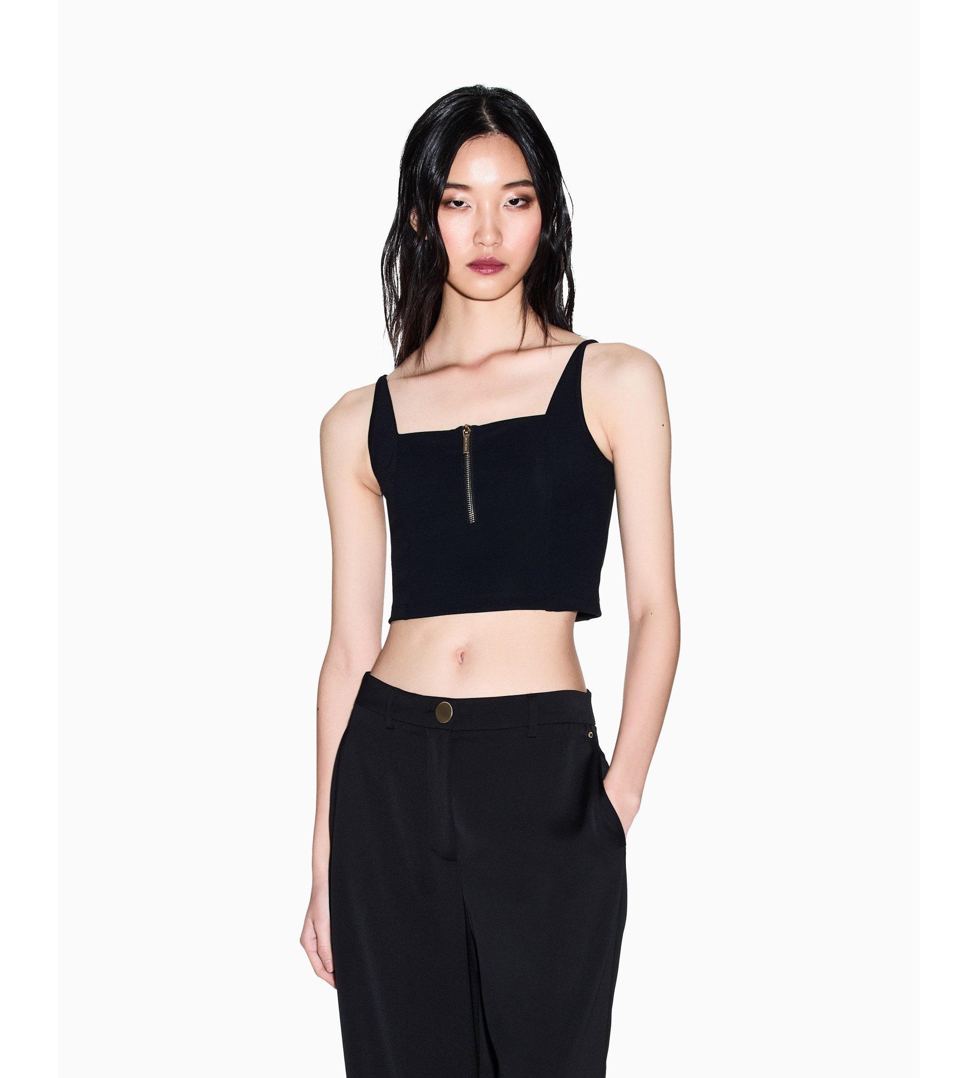 A|X Armani Exchange für Damen. XW002057AF21295UC001 Oberteil mit schwarzem Reißverschluss (L), Lässig, Polyamid, Ärmellos / Hosenträger