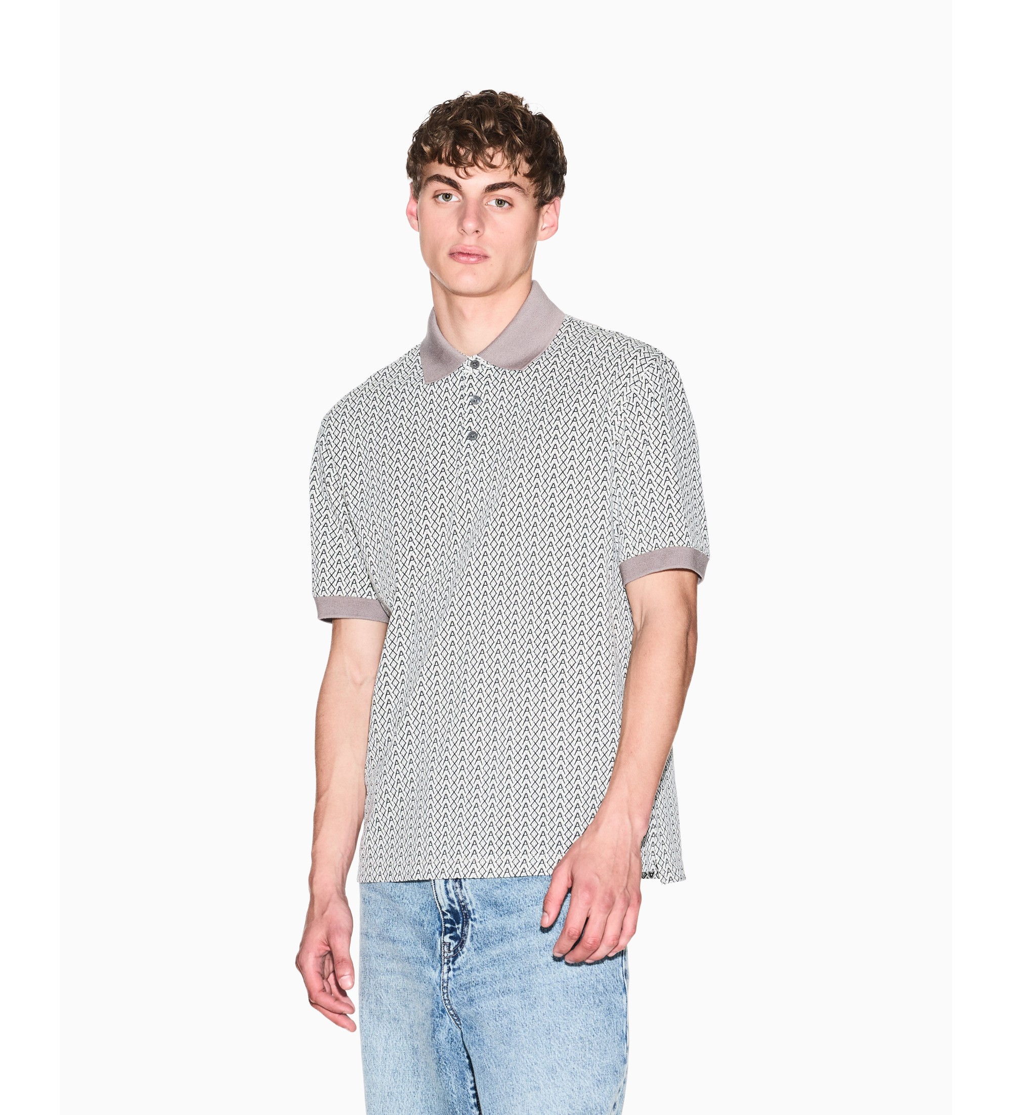A|X Armani Exchange für Herren. XM002015AF10366F0143 Poloshirt cremefarben allover grau (M), Lässig, Baumwolle, Kurzarm
