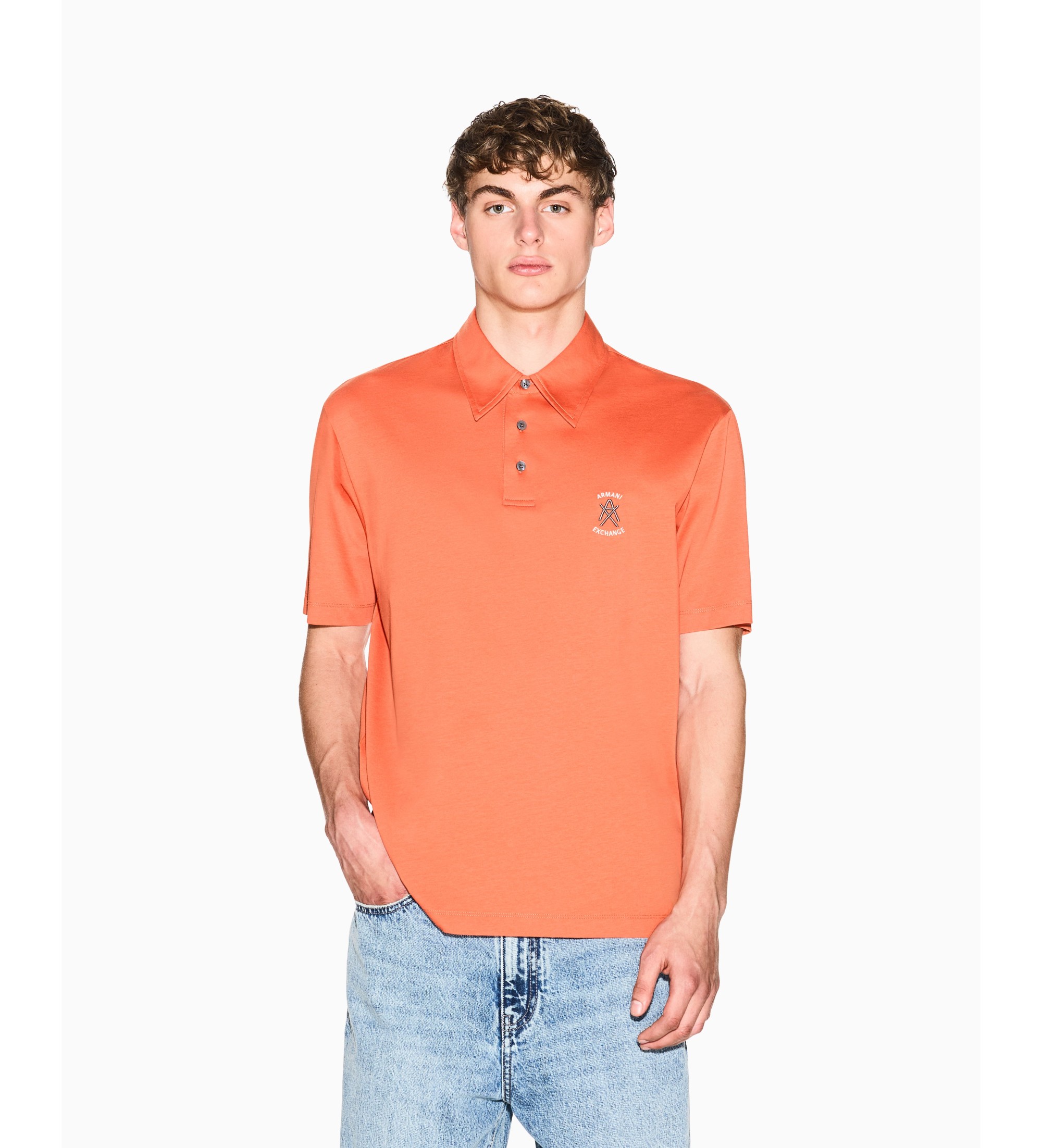 A|X Armani Exchange für Herren. XM002209AF10364U3040 Orangefarbenes Freizeit-Poloshirt (L), Lässig, Baumwolle, Klassisch, Kurzarm