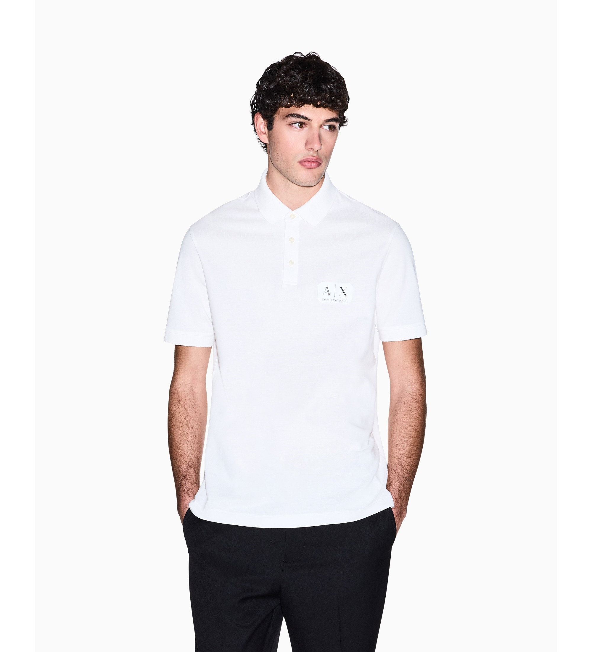 A|X Armani Exchange für Herren. XM002231AF10366U0009 Weißes Baumwoll-Poloshirt (M), Lässig, Baumwolle, Kurzarm