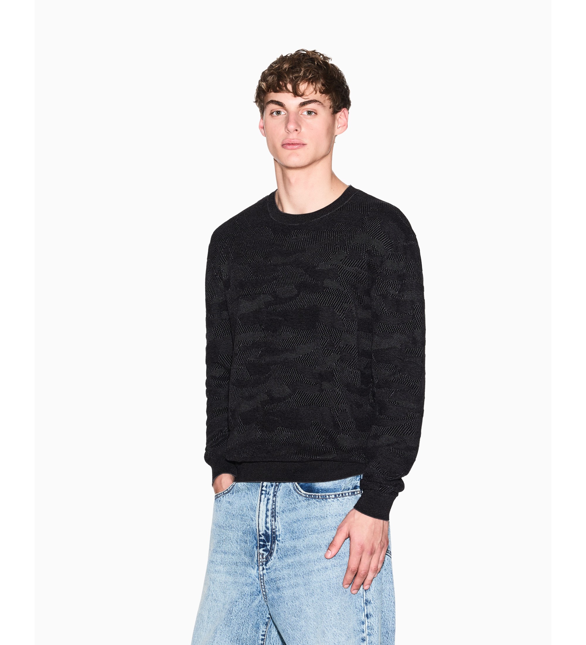 A|X Armani Exchange für Herren. XM001976AF11966UC001 Schwarzer merzerisierter Feinstrick-Pullover (S), Lässig, Polyester
